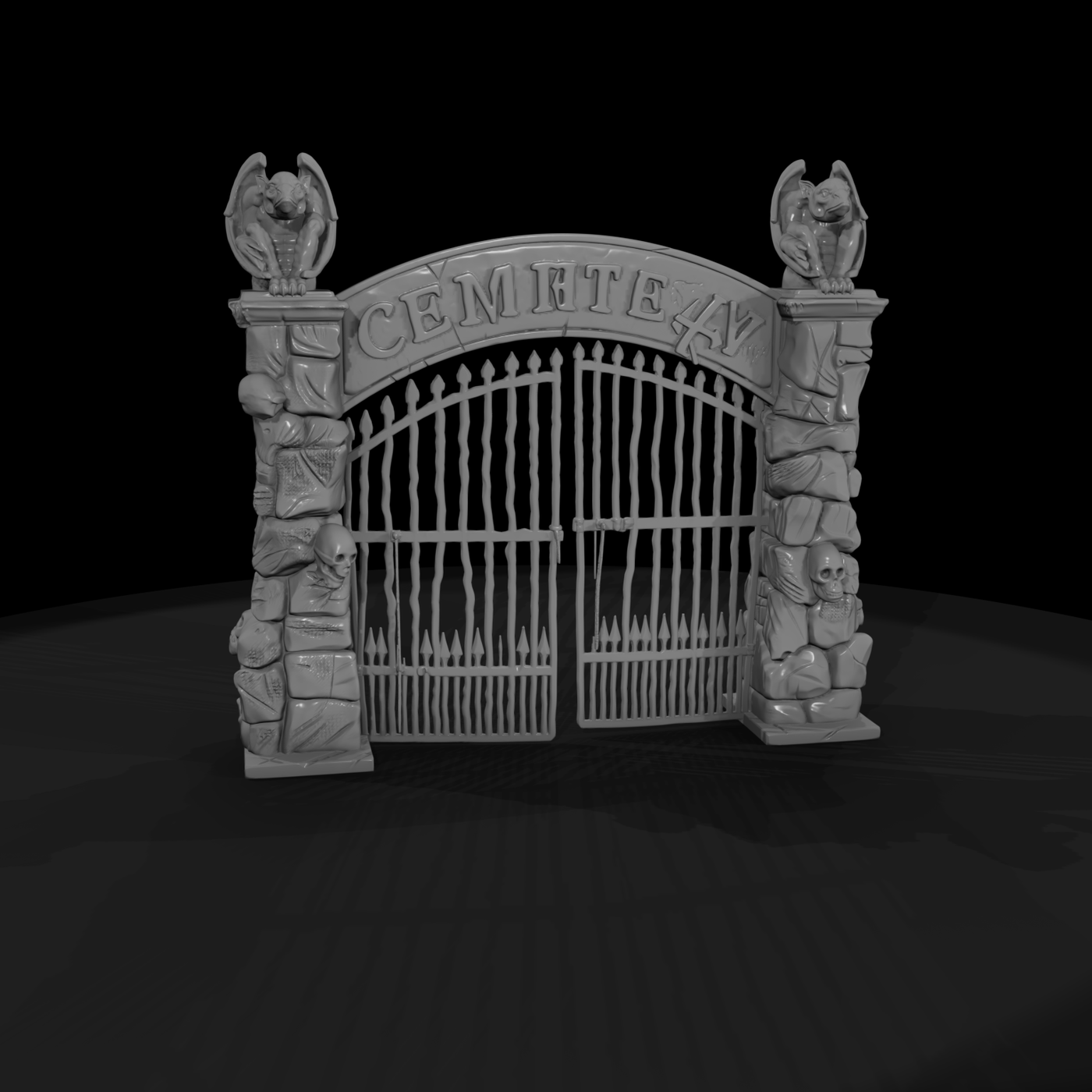 Gothic Cemetery Gate with Gargoyles