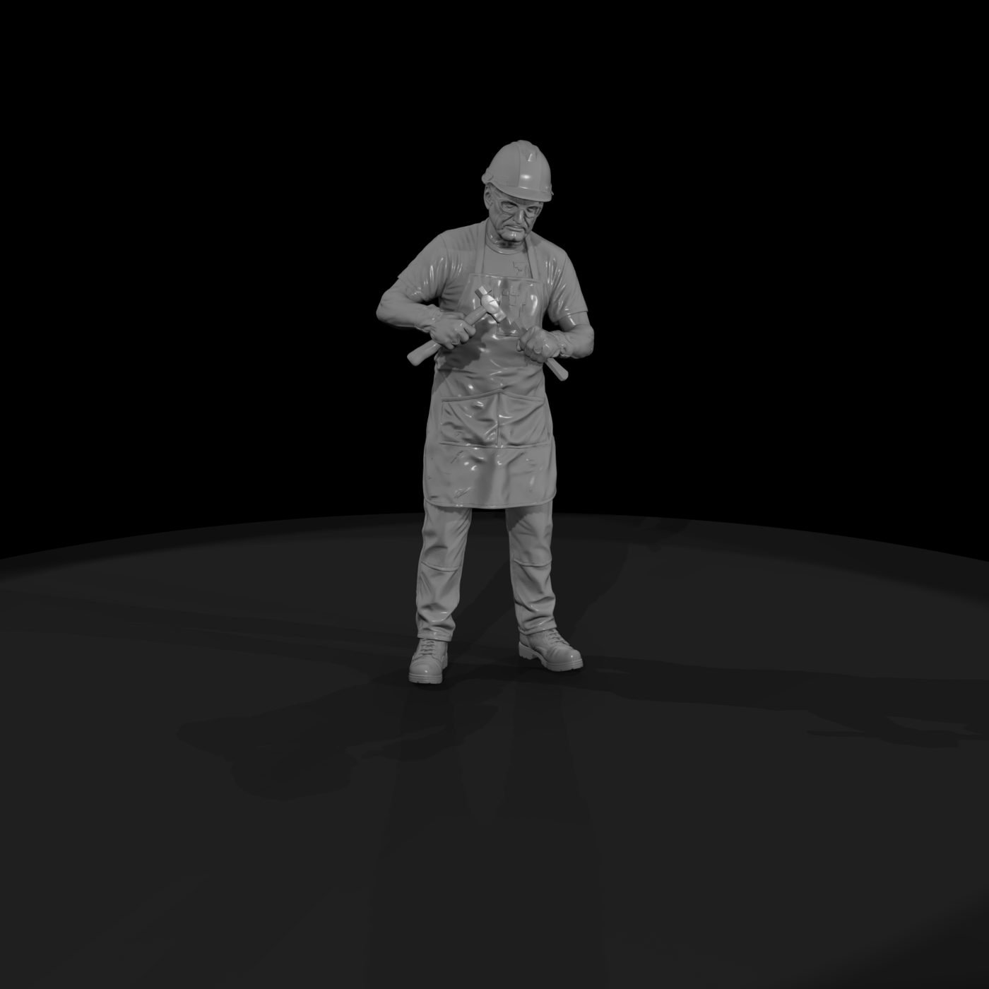 Stone Mason with Hammer and Chisel