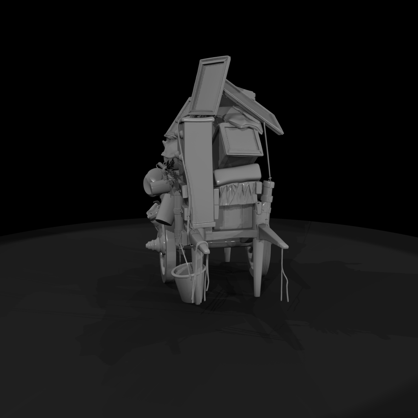 Stylized Medieval Merchant Push Cart