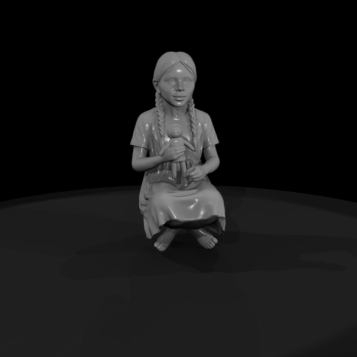 Seated Girl with Camera, Braided Hair