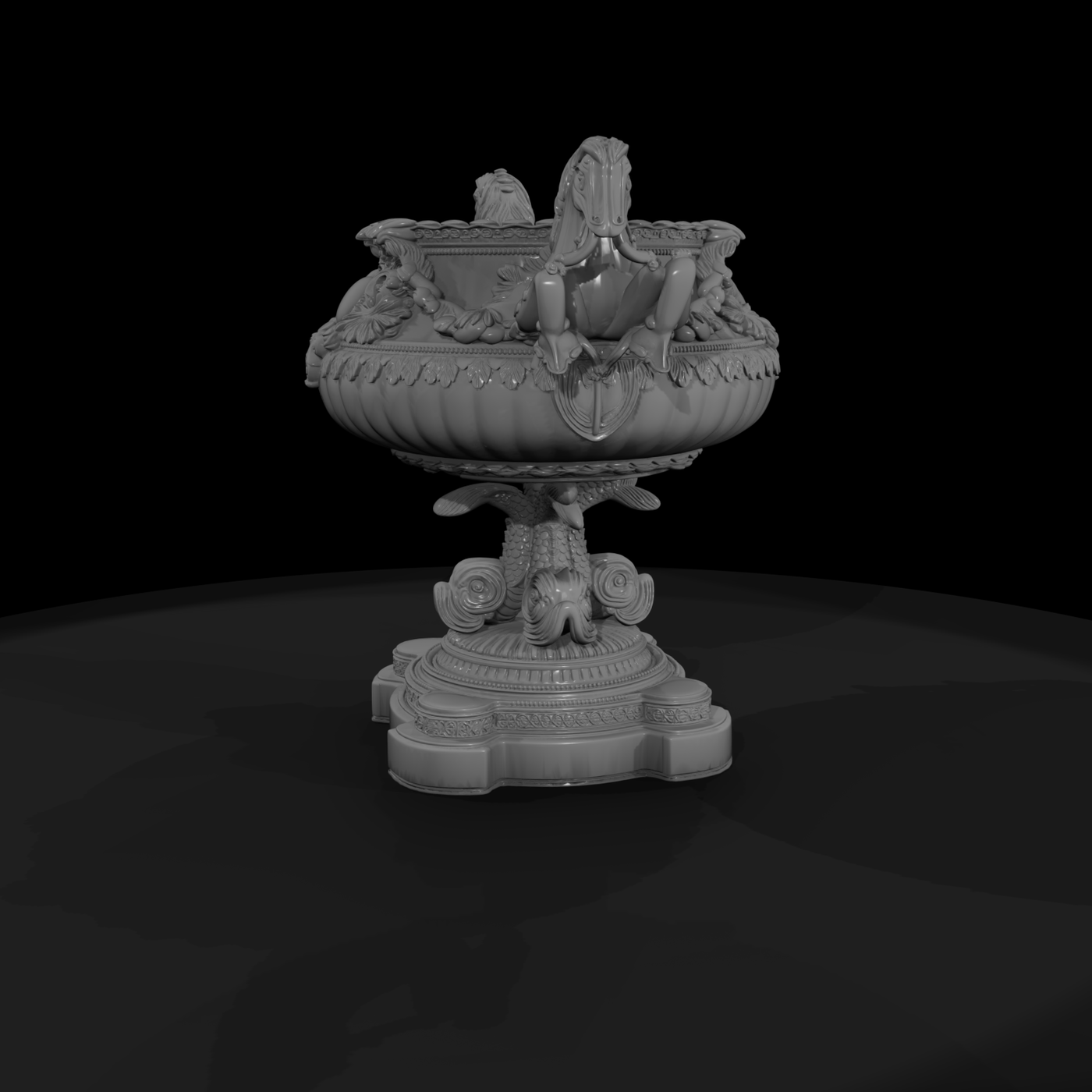 Baroque Horse-Handled Urn — Ornate Centerpiece