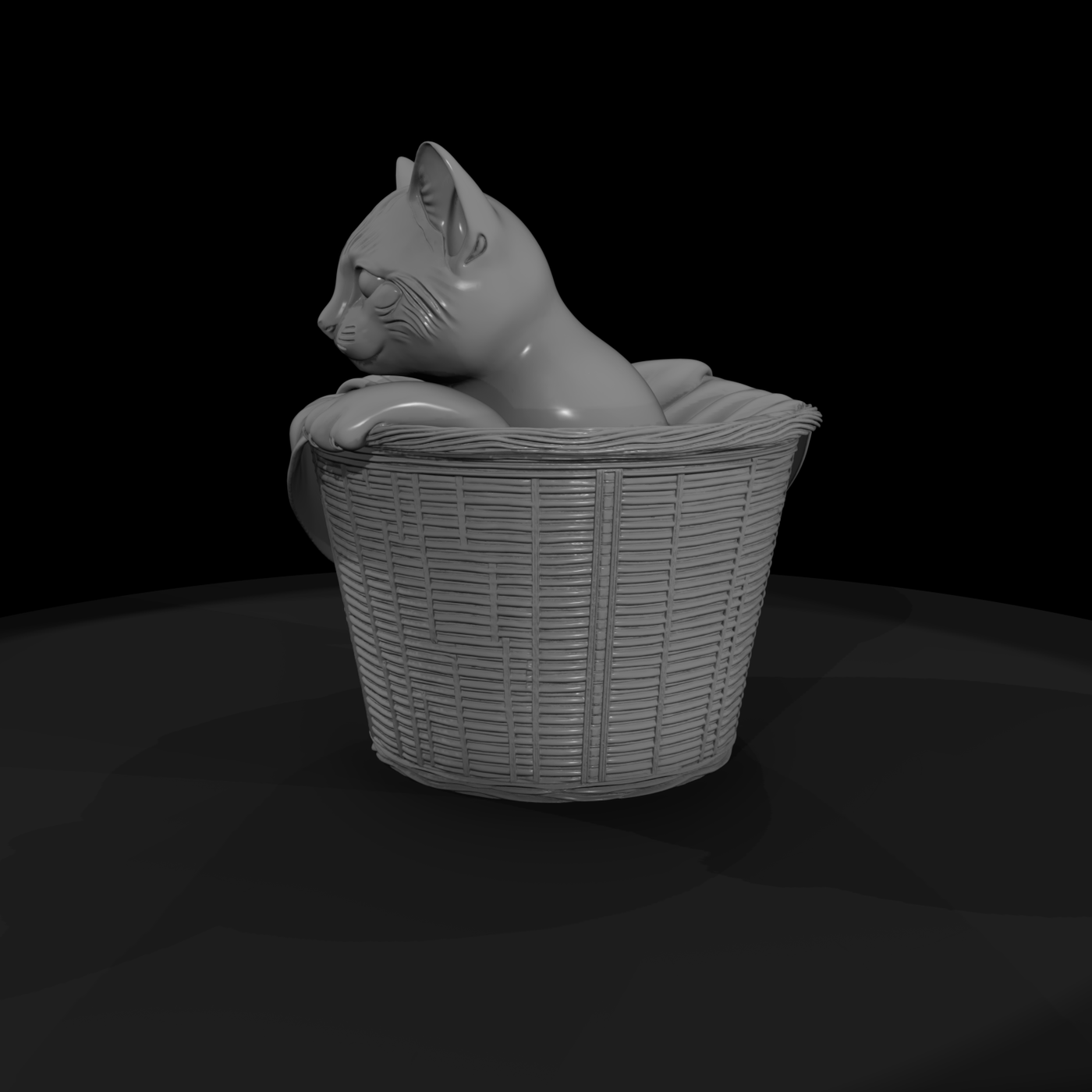 Stylized Tabby Cat in Wicker Basket