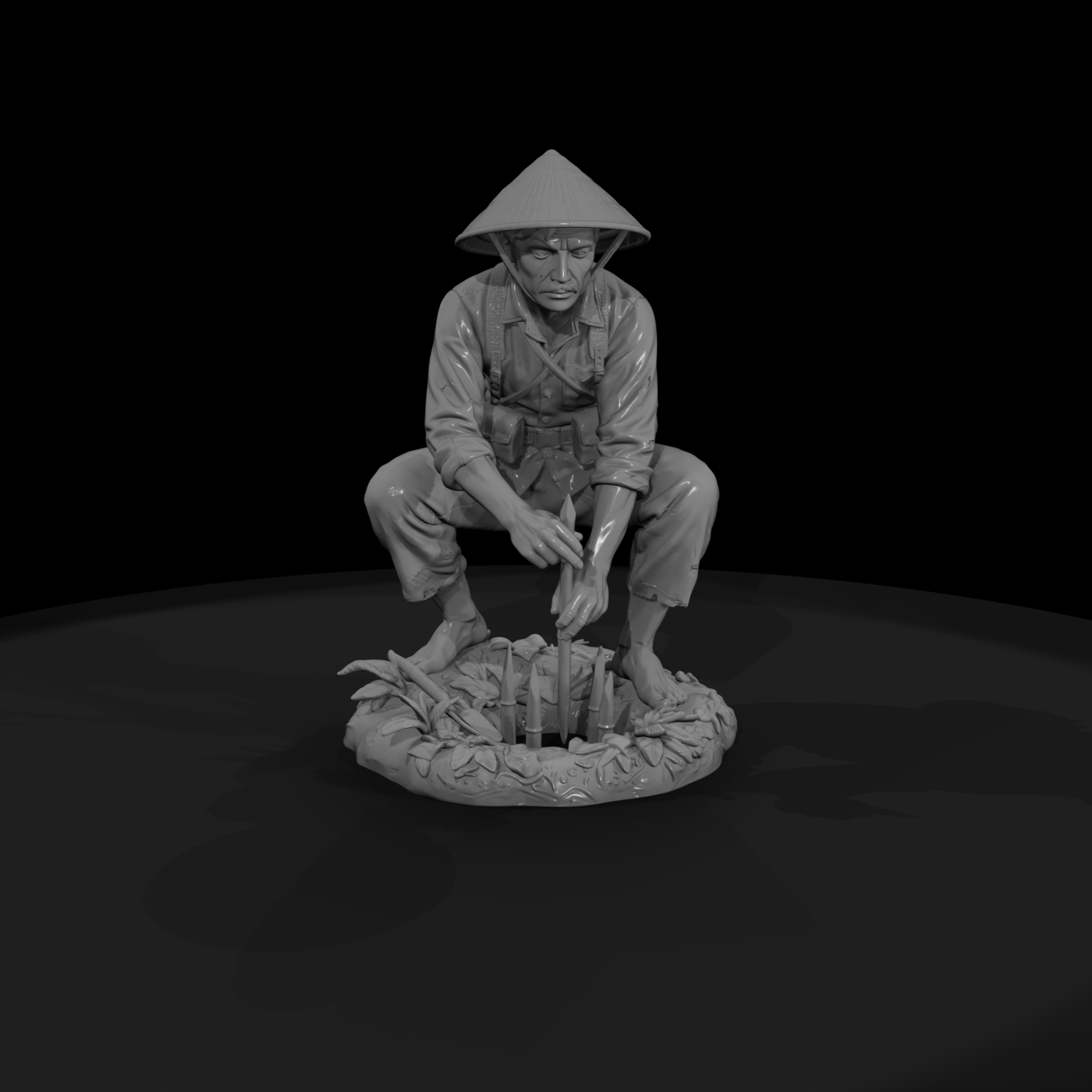 Guerrilla Fighter Setting a Punji Trap