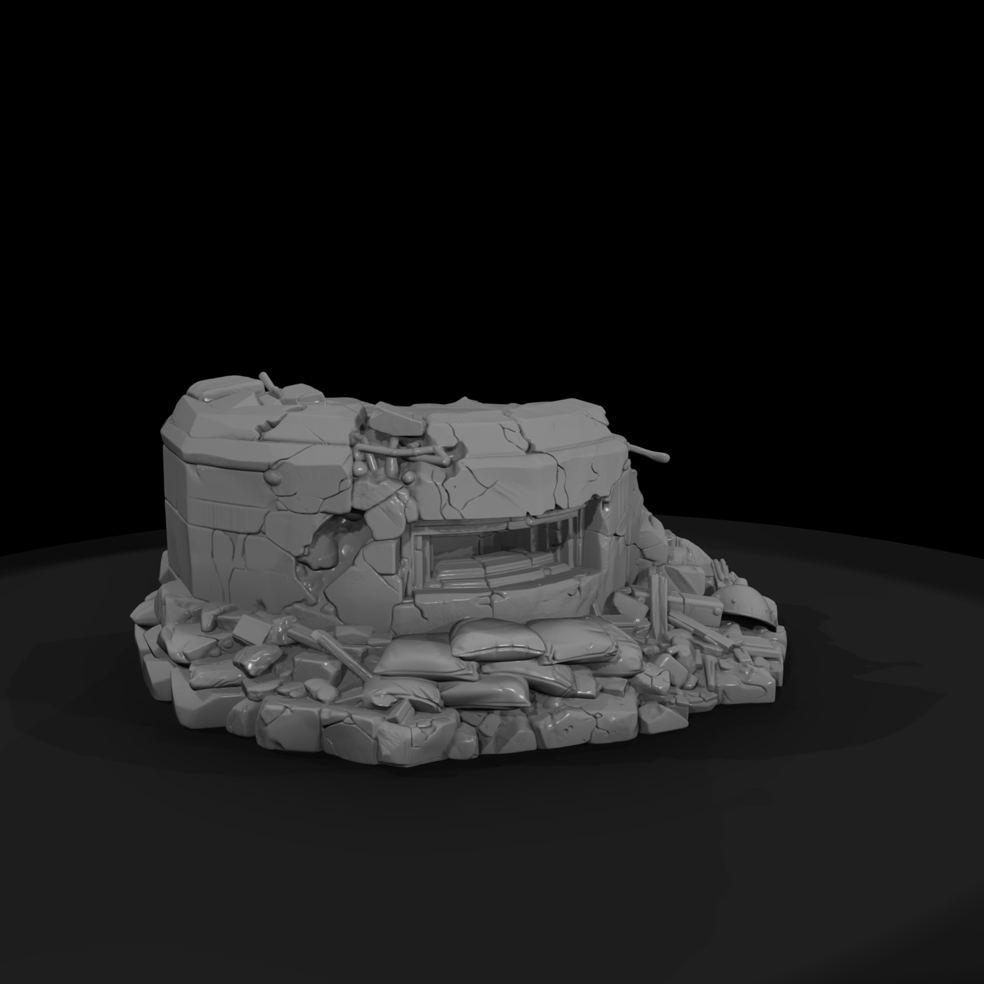 Damaged Concrete Pillbox Bunker