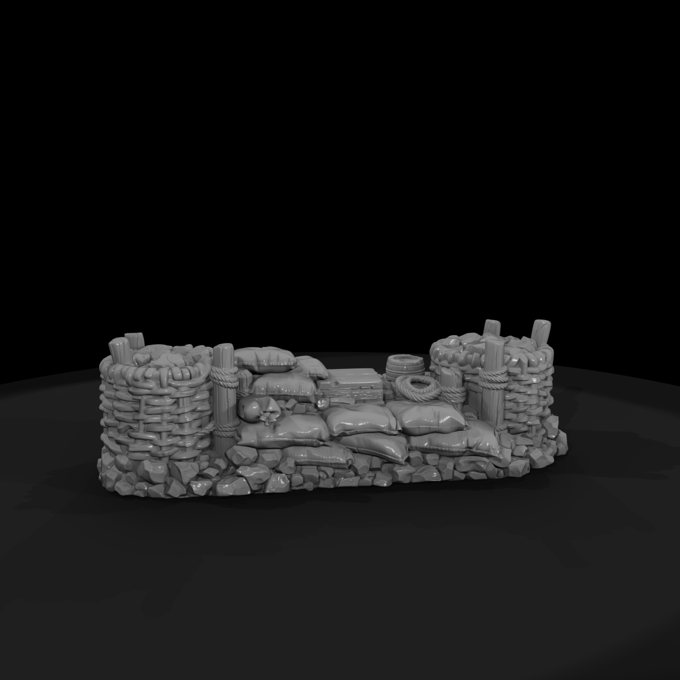 Gabion and Sandbag Wall Section