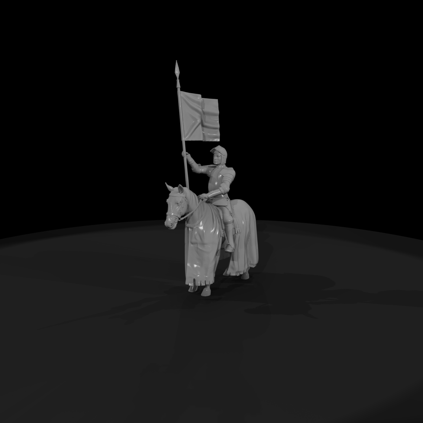 Medieval Mounted Knight in Full Plate Armor