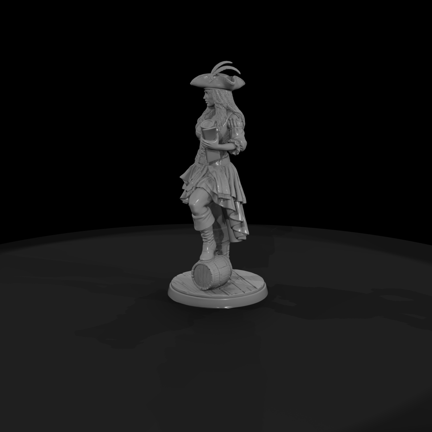 Female Pirate with Spyglass and Barrel