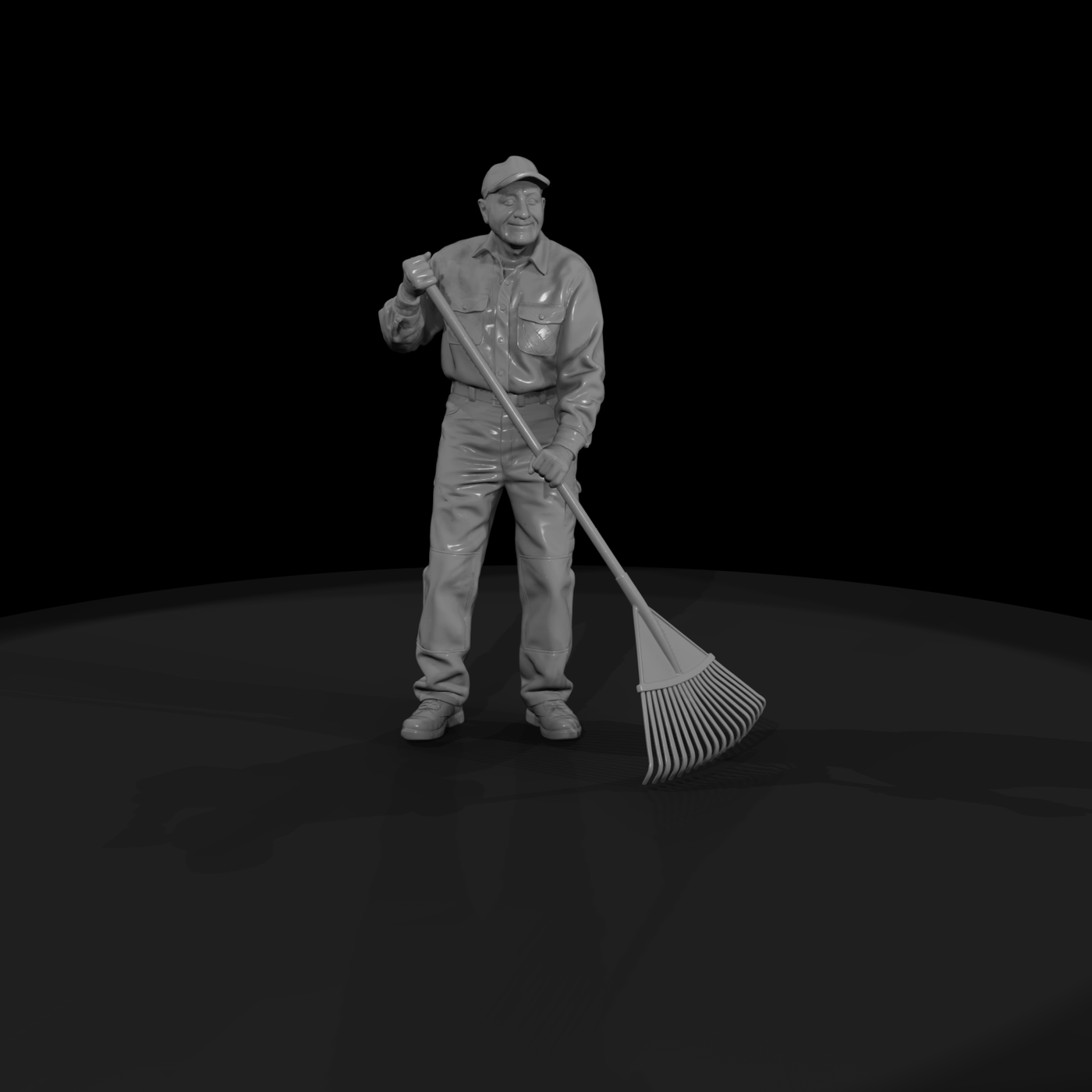 Elderly Grandfather Raking Leaves