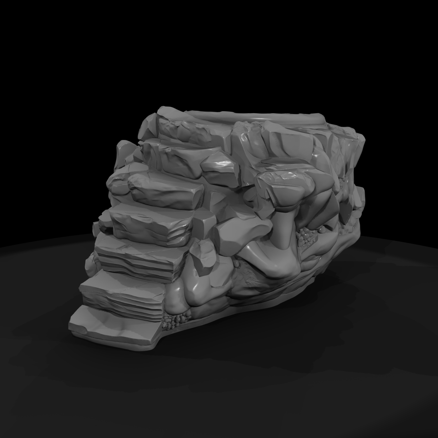 Stylized Ruined Stone Stair Platform — Terrain Prop