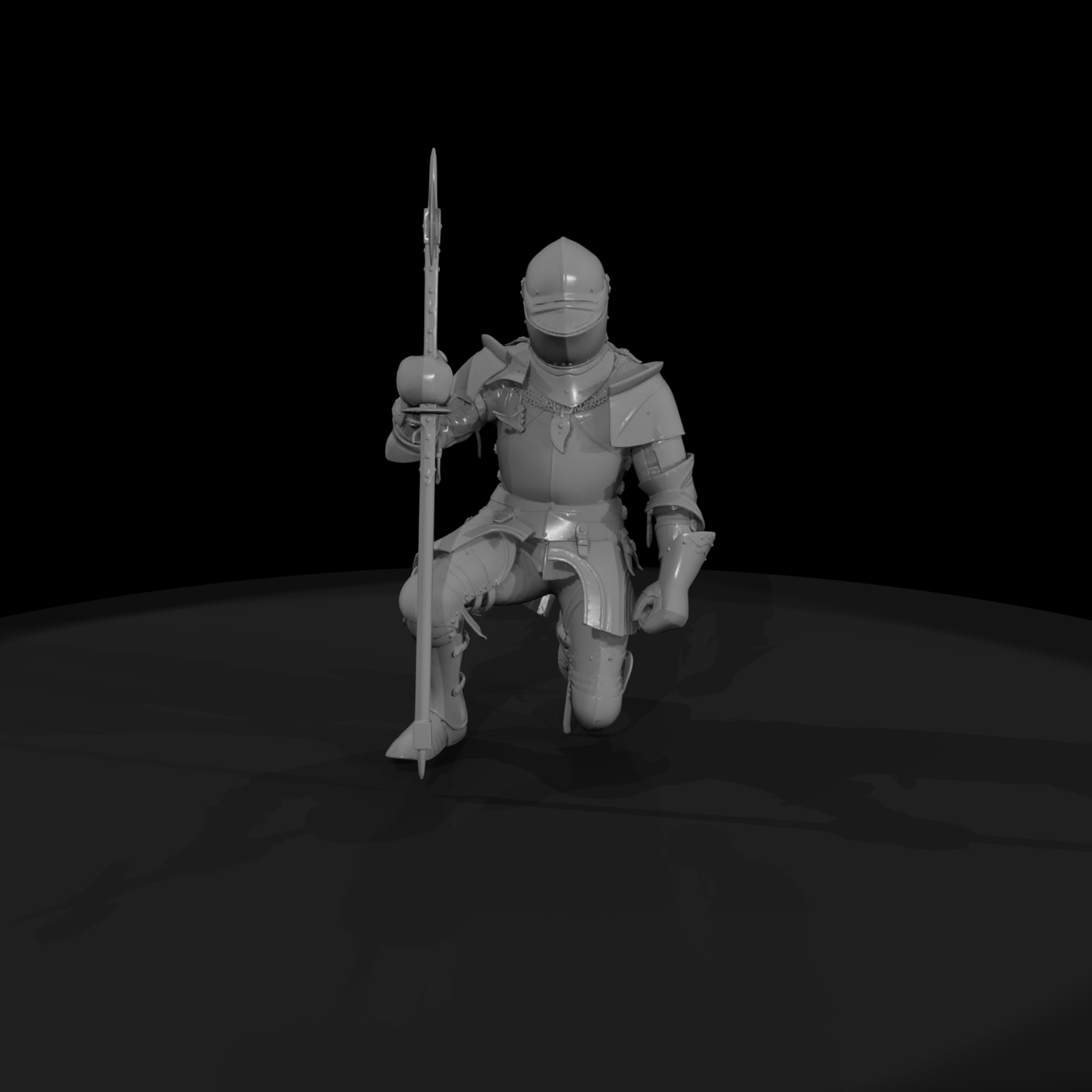 Kneeling Medieval Knight in Plate Armor