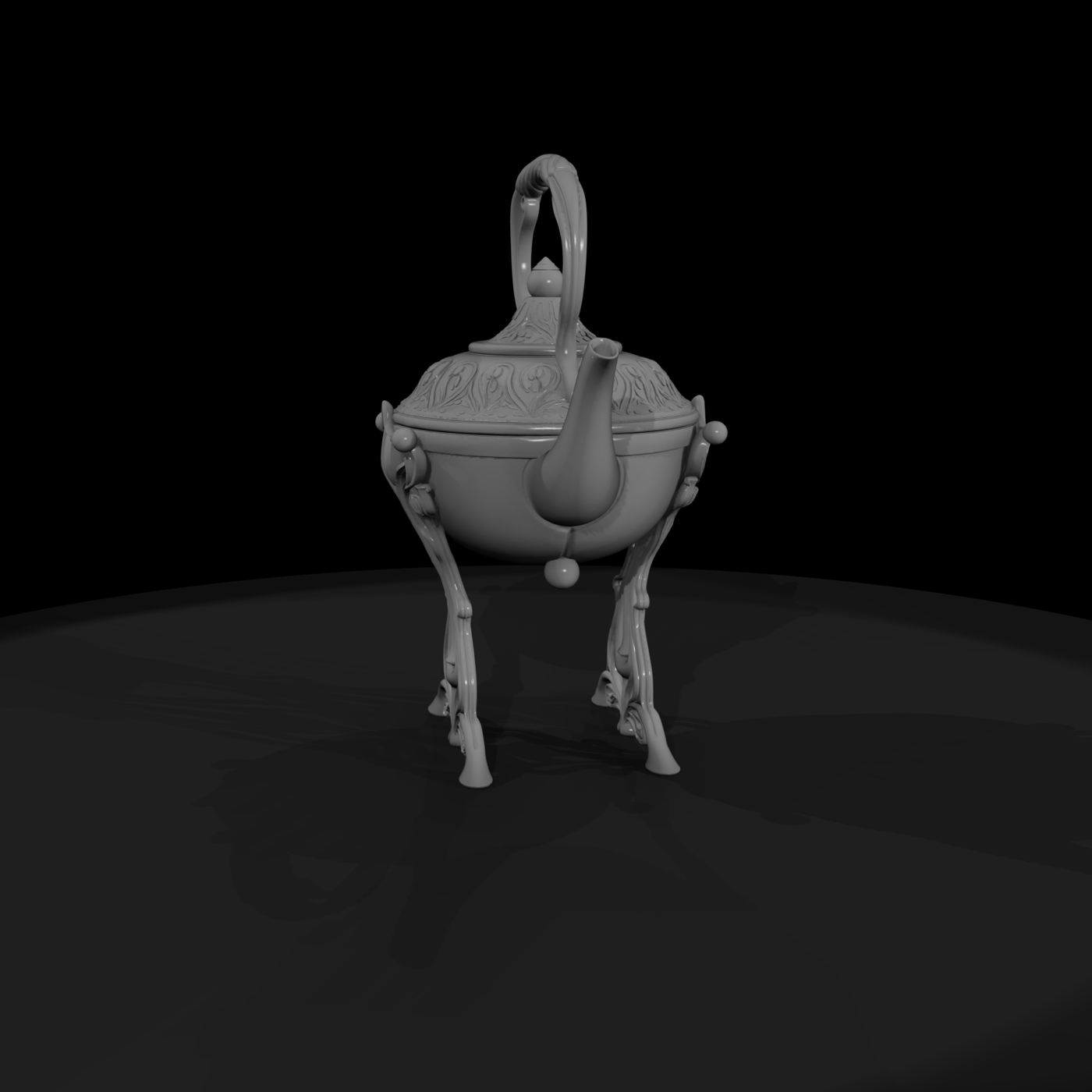 Art Nouveau Ornate Teapot on Tripod Stand