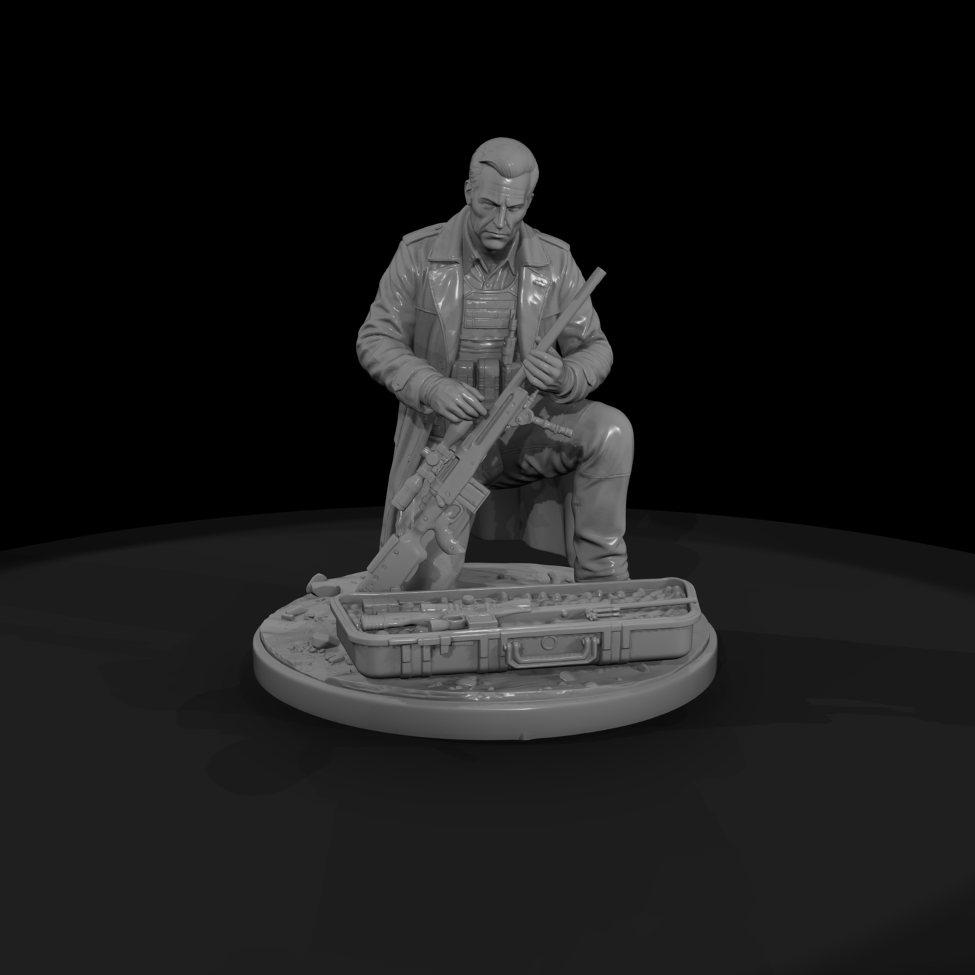 Kneeling Sniper in Leather Coat