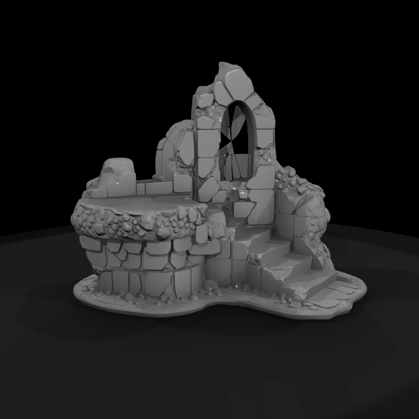 Medieval stone ruin archway with stairs