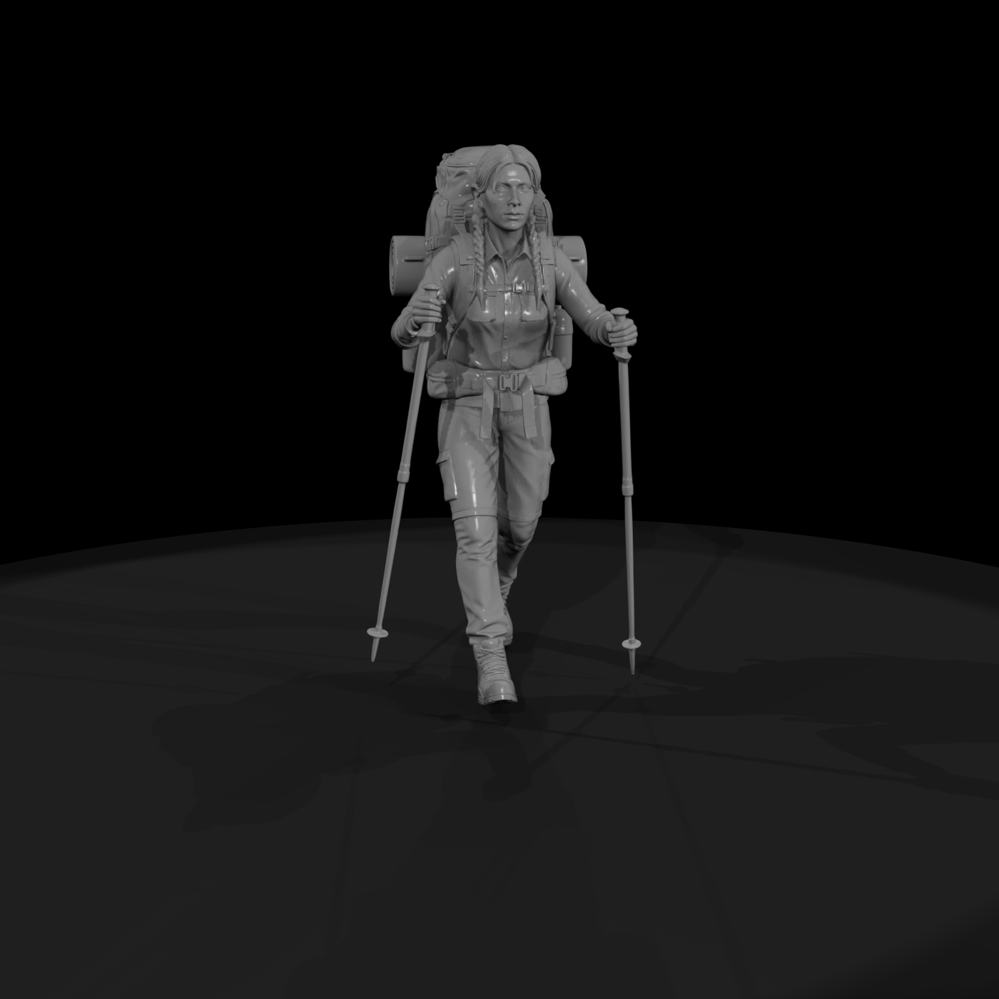 Female Hiker with Backpack and Trekking Poles