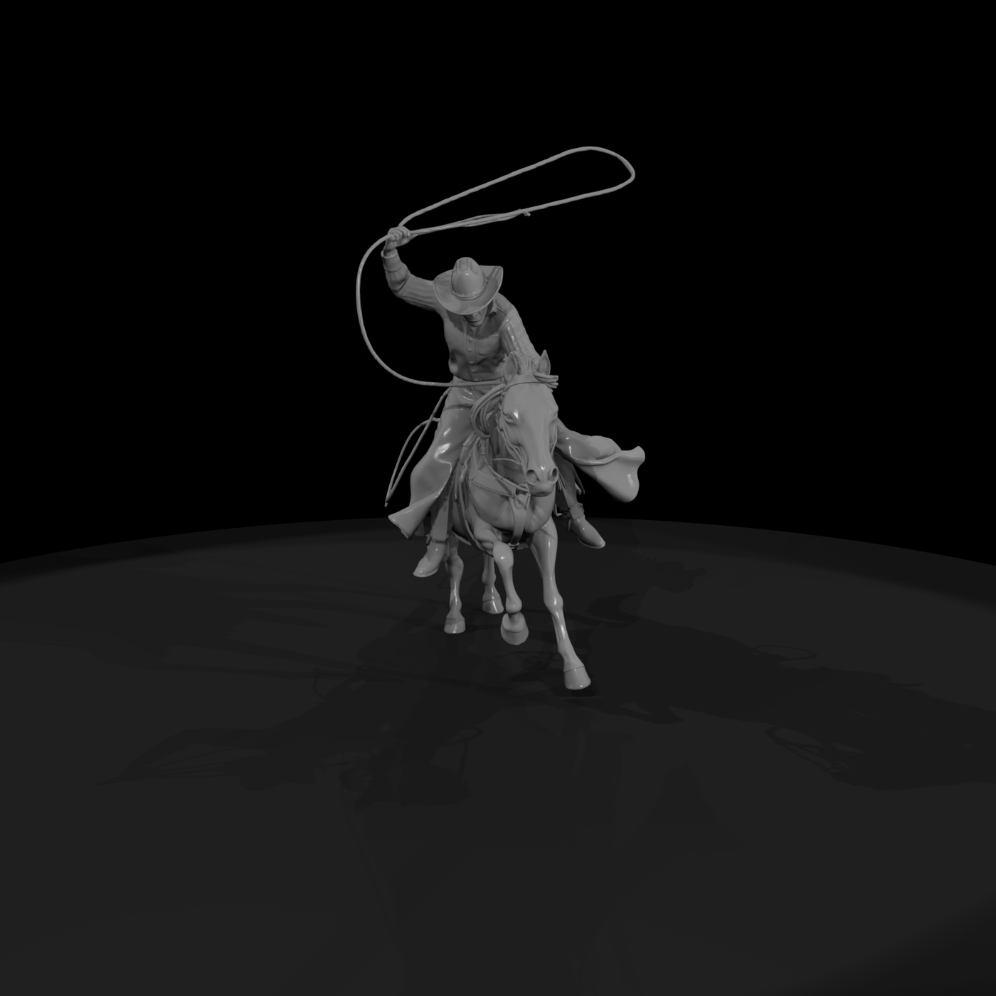 Cowboy on Horse with Lariat — Western Mounted Figure