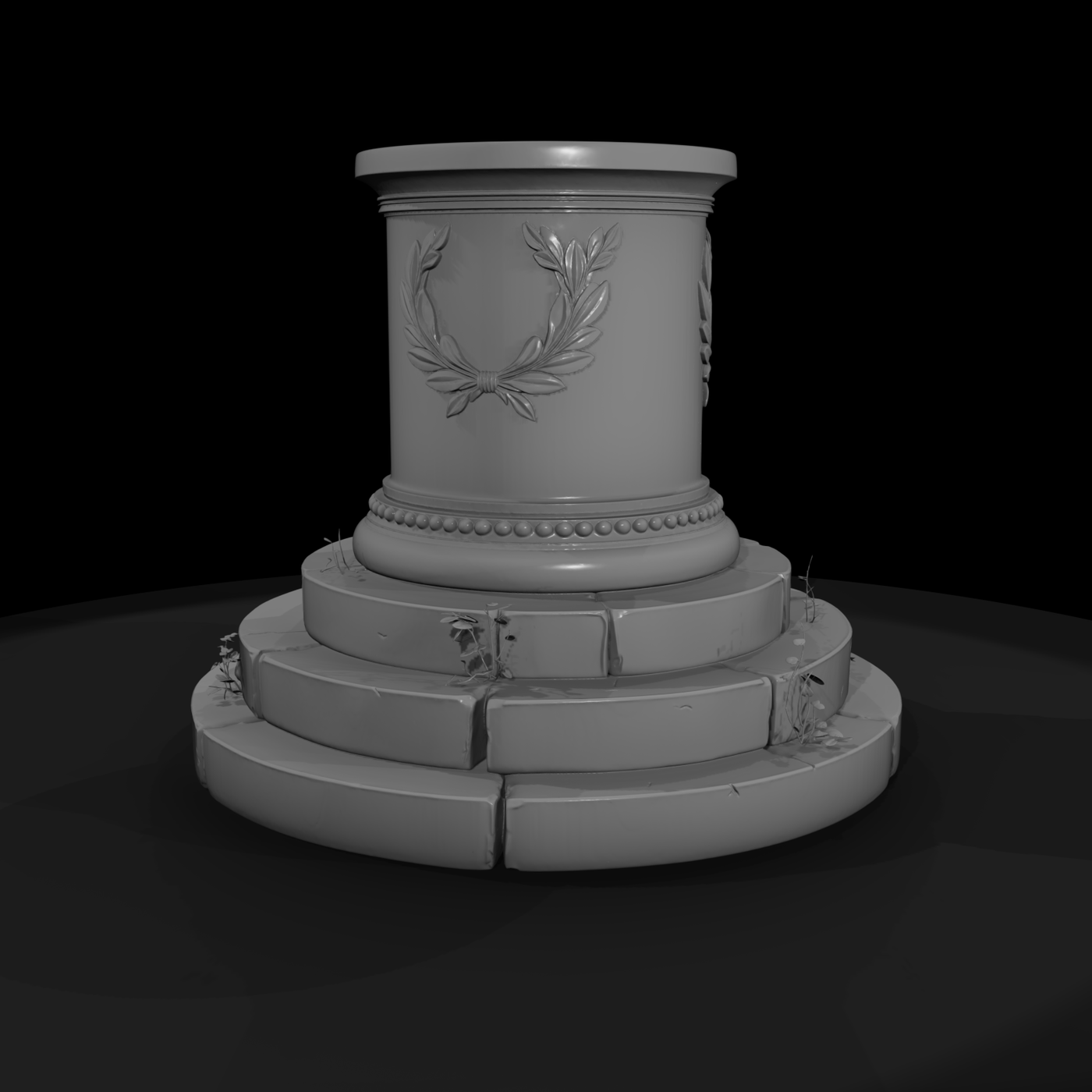 Classical Column Pedestal with Laurel Wreath