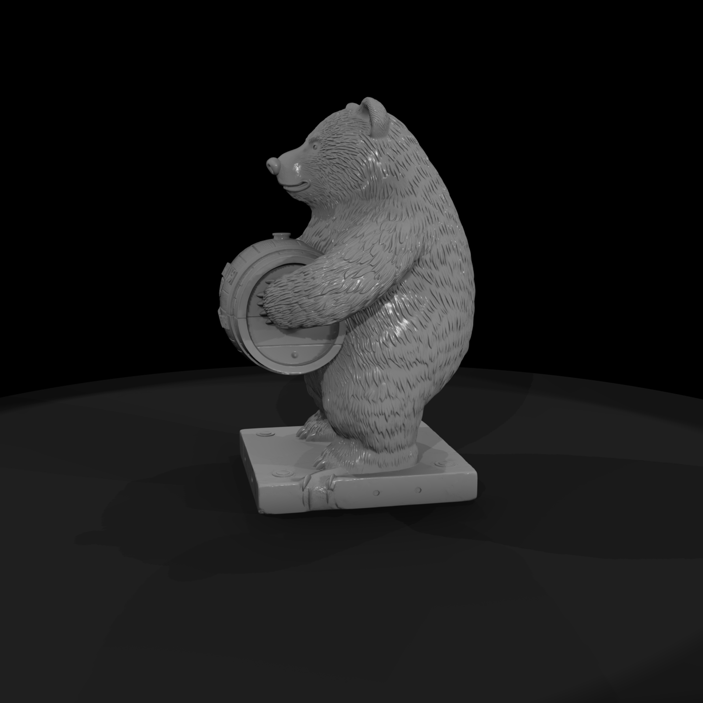 Stylized Grizzly Bear on Barrel — Statue