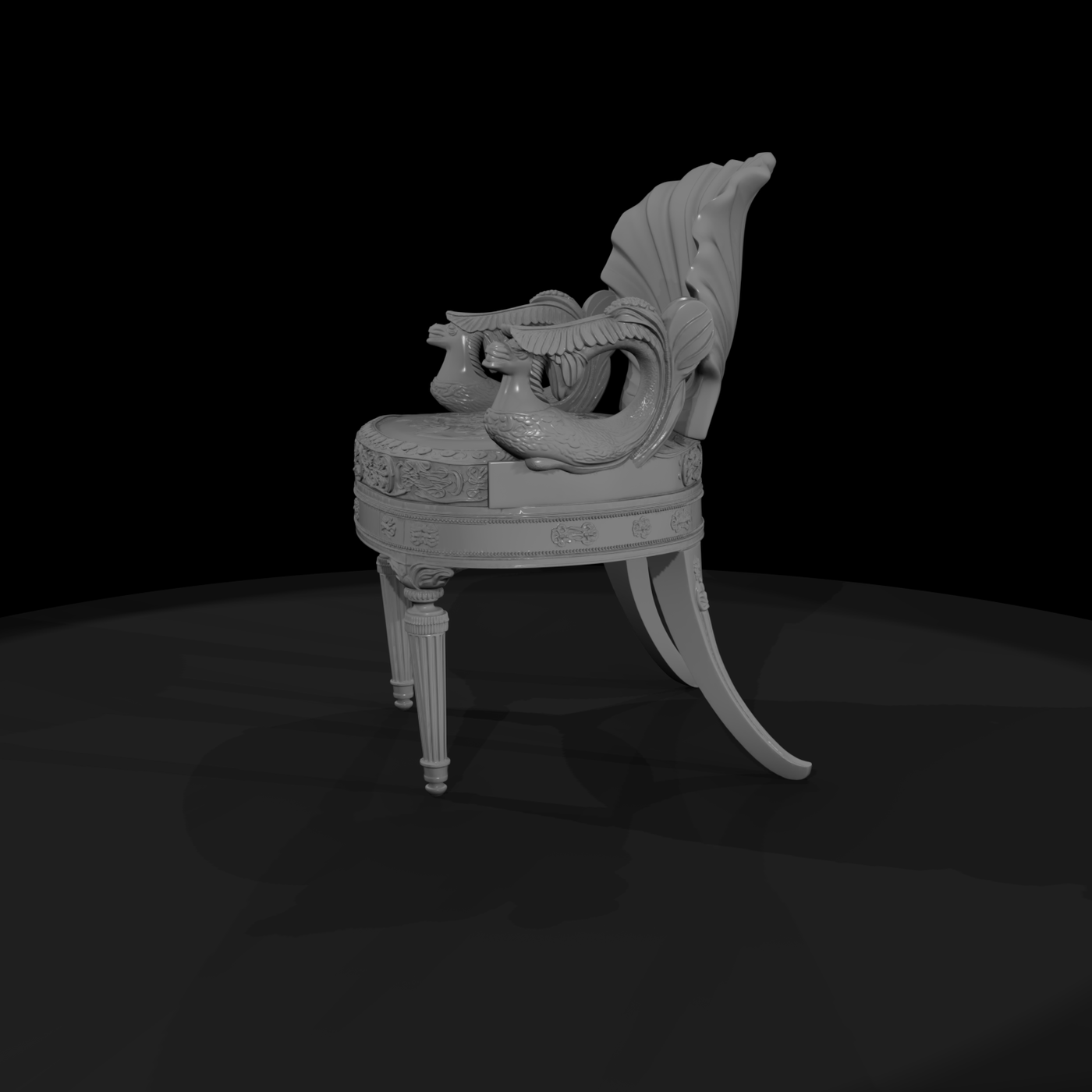 Baroque Shell-Back Armchair — Ornate Swan-Arm