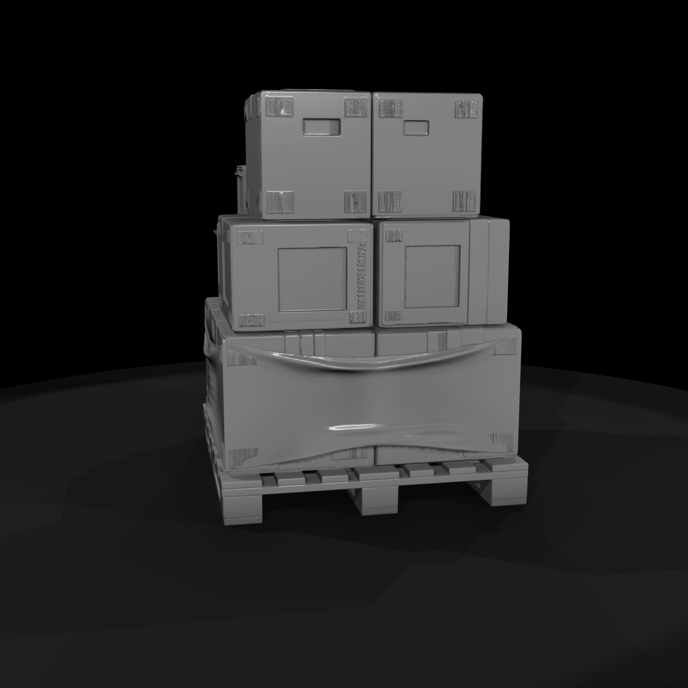 Stacked Shipping Pallet with Crates and Stretch Wrap