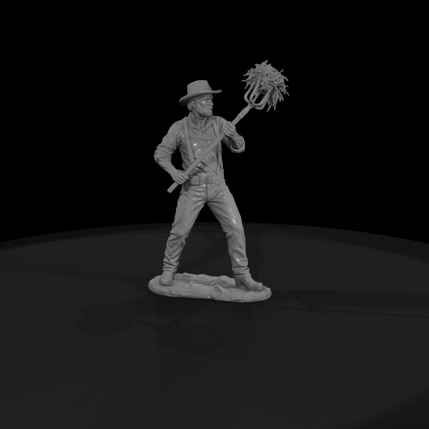 Old West Farmhand Pitching Hay