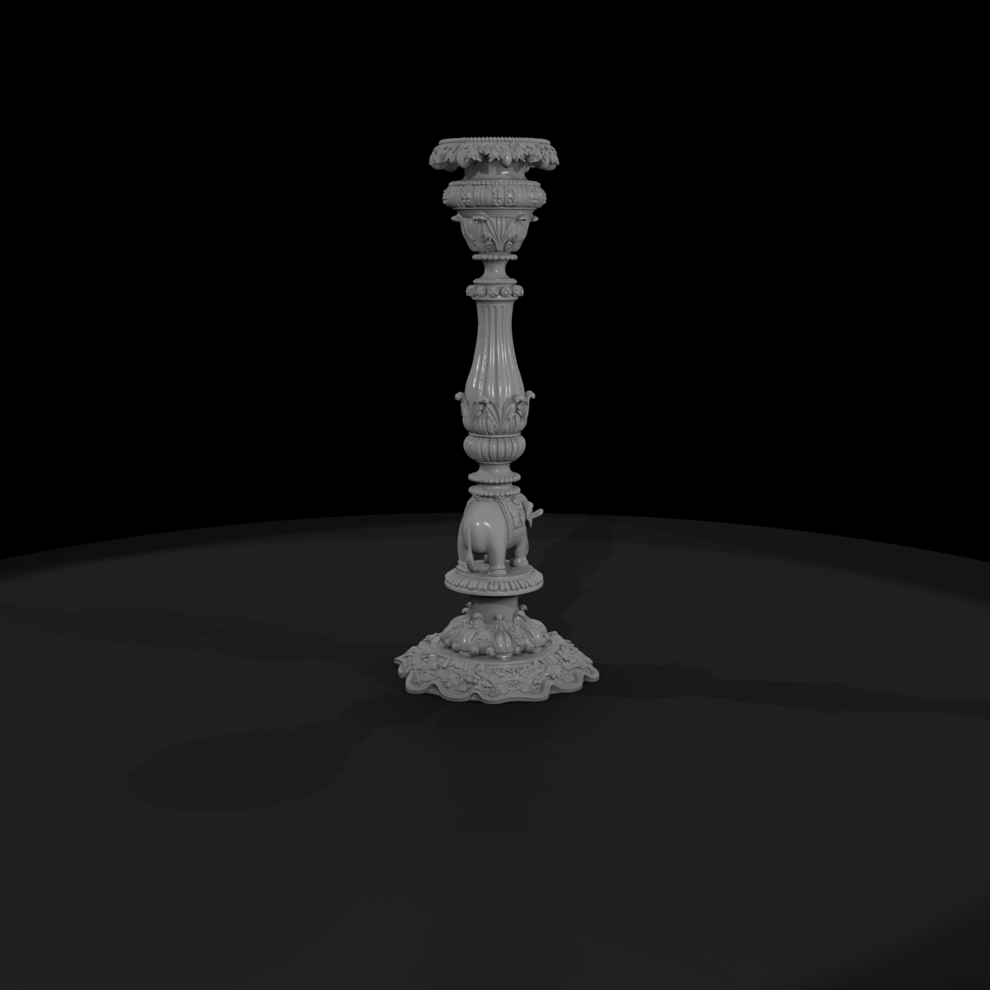 Ornate Baroque Elephant Pedestal Candle Stand 3D M