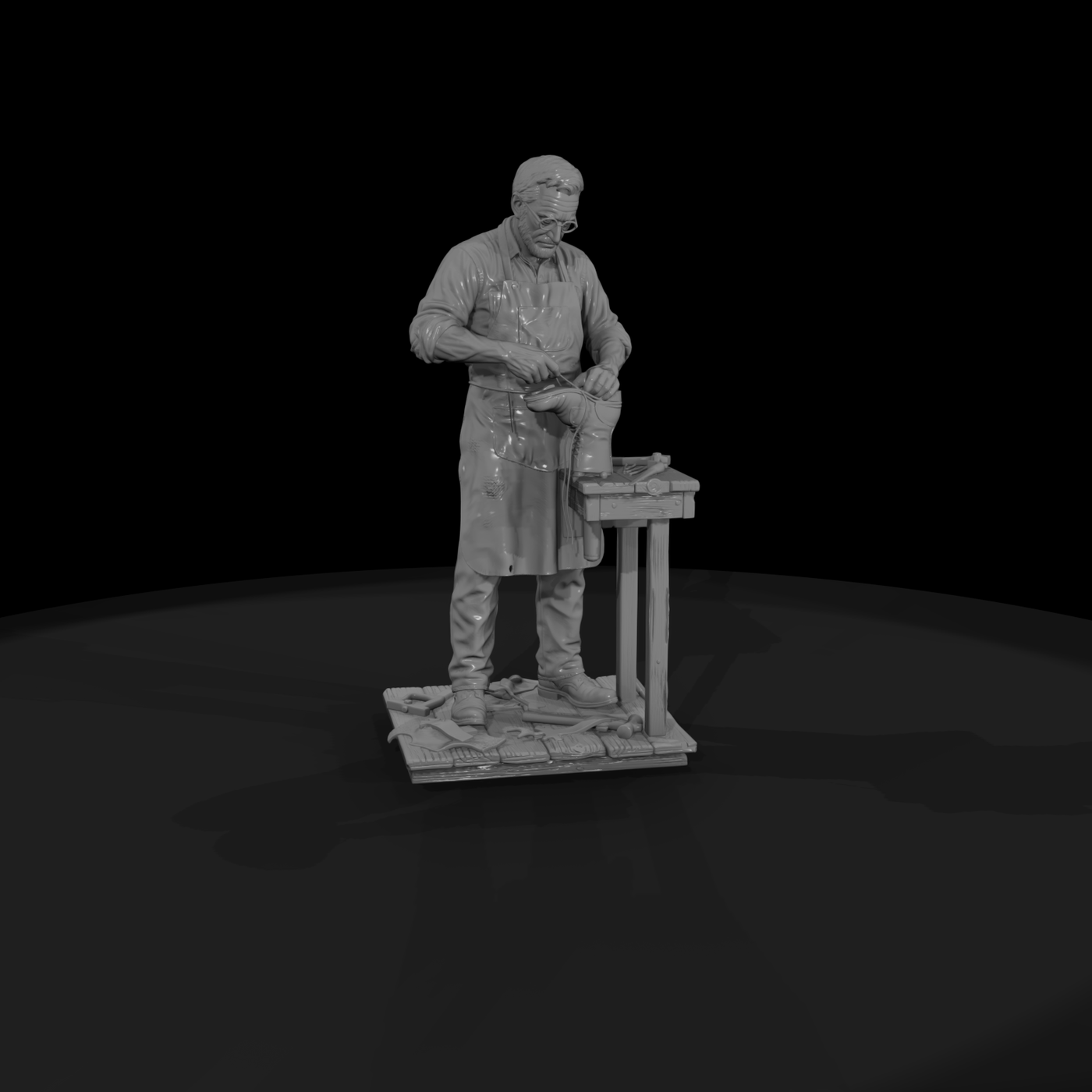 Old-Time Cobbler at His Workbench