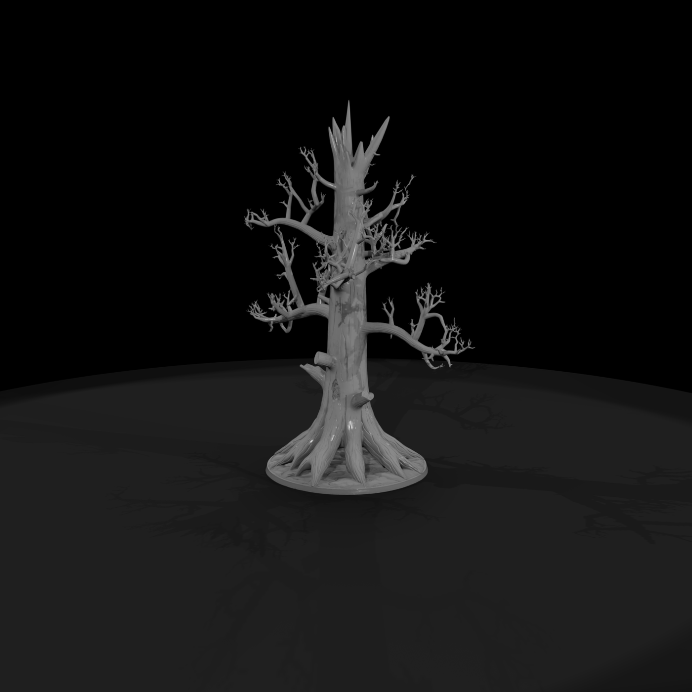 Bare dead snag tree with exposed roots