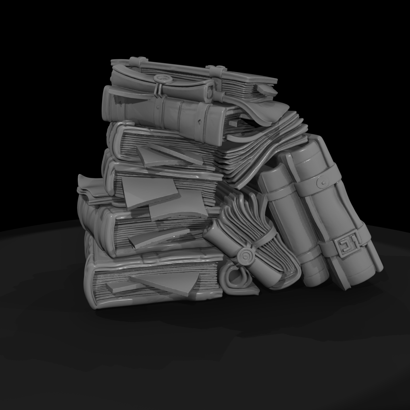 Stylized Fantasy Occult Book Stack 3D Model Hqofv4
