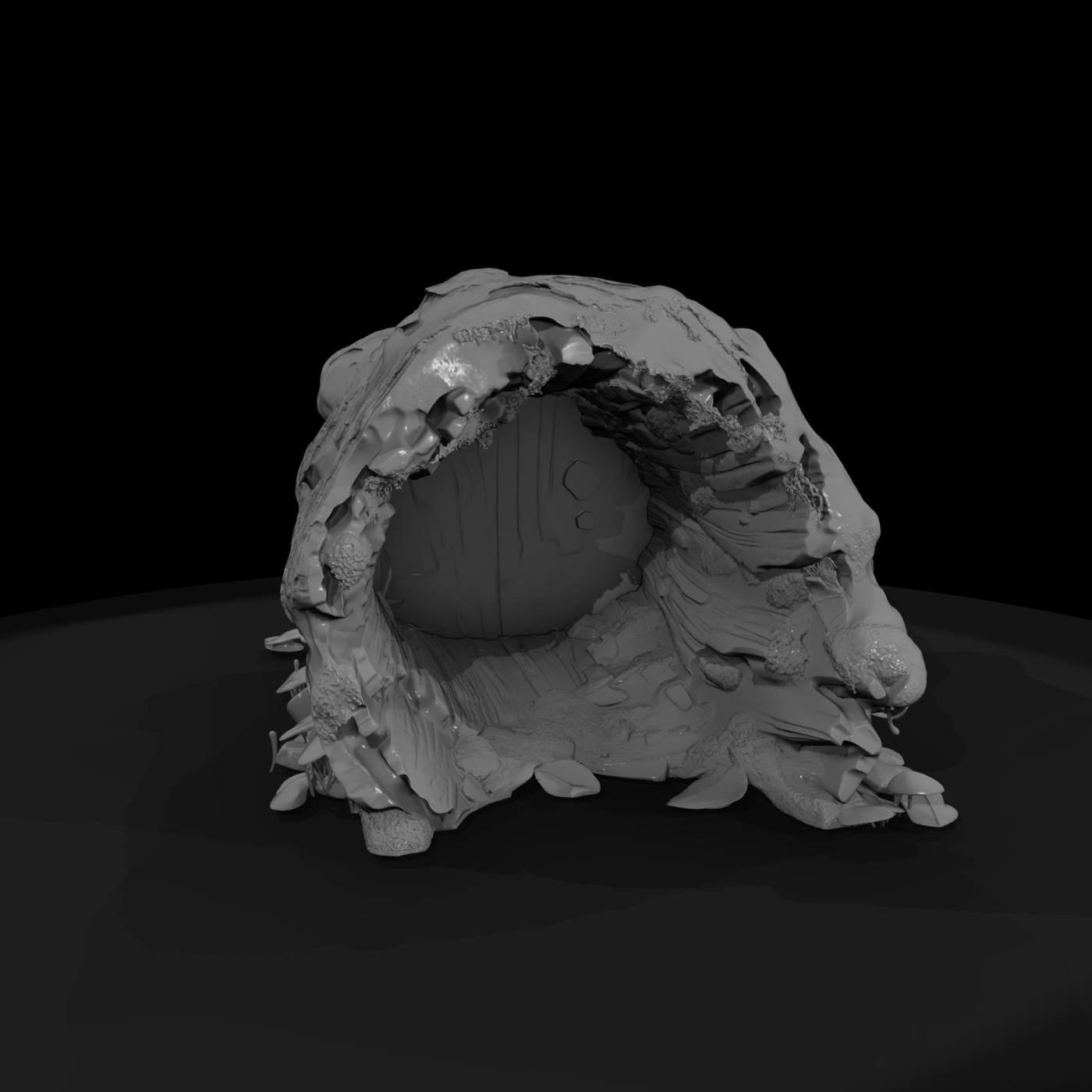 Hollow Forest Log Terrain with Mushrooms