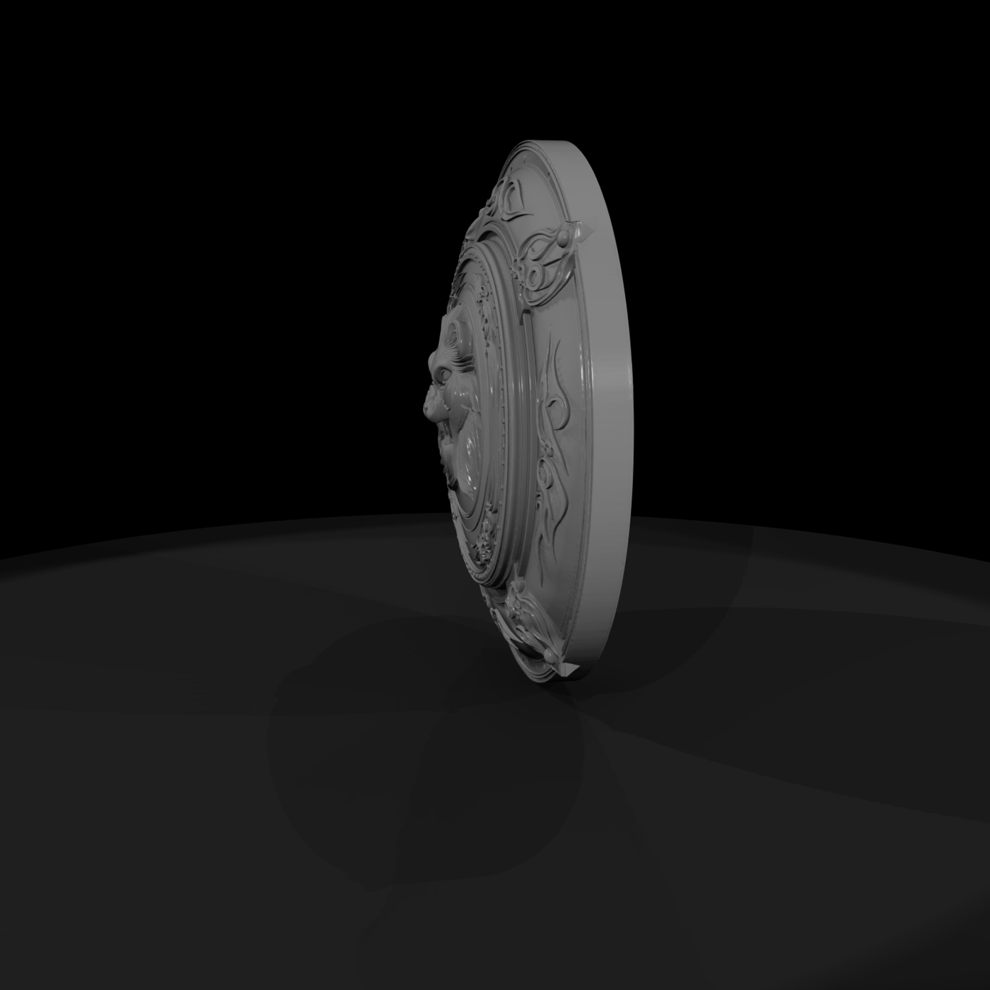 Stylized Lion-Head Round Shield