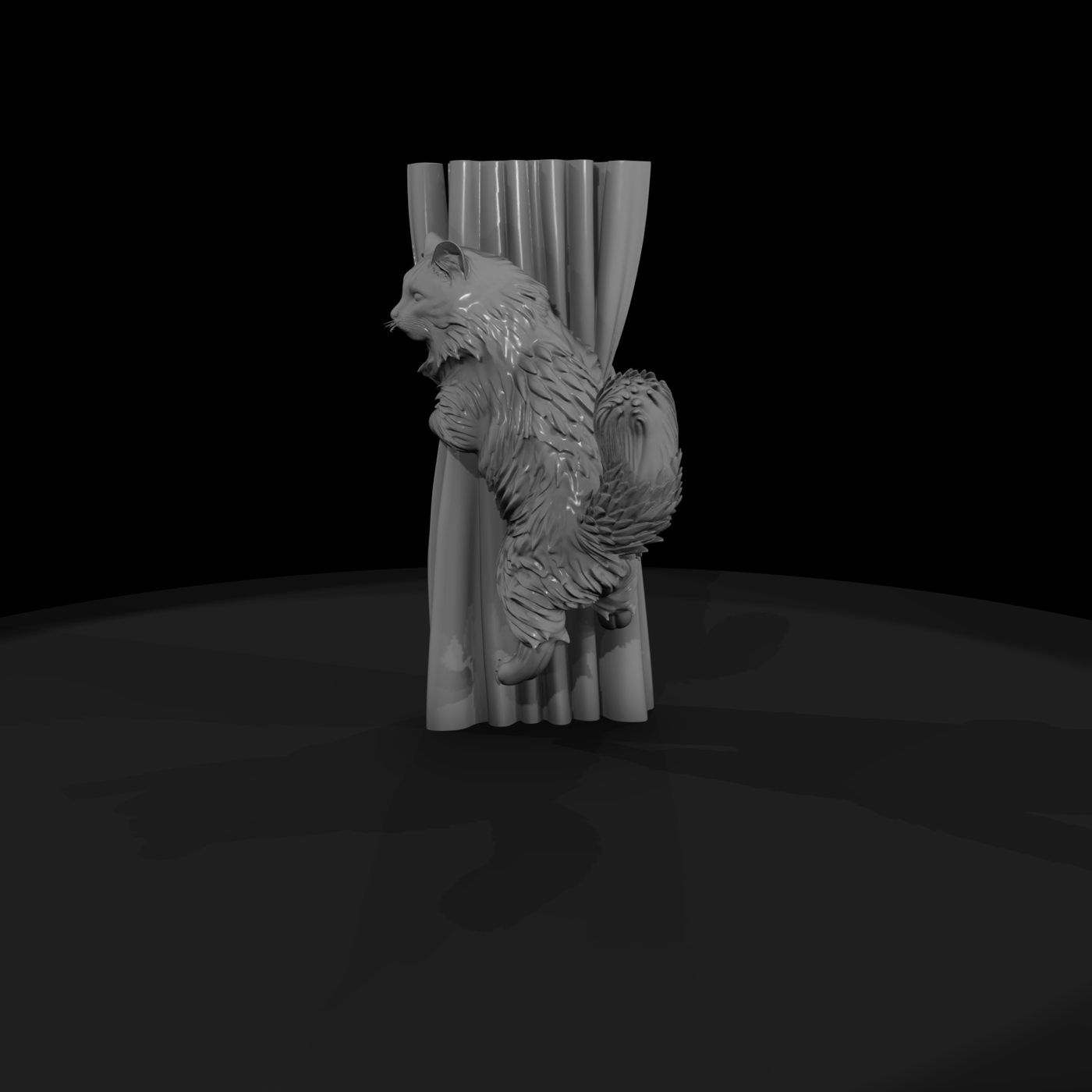 Stylized Maine Coon Cat on Curtain