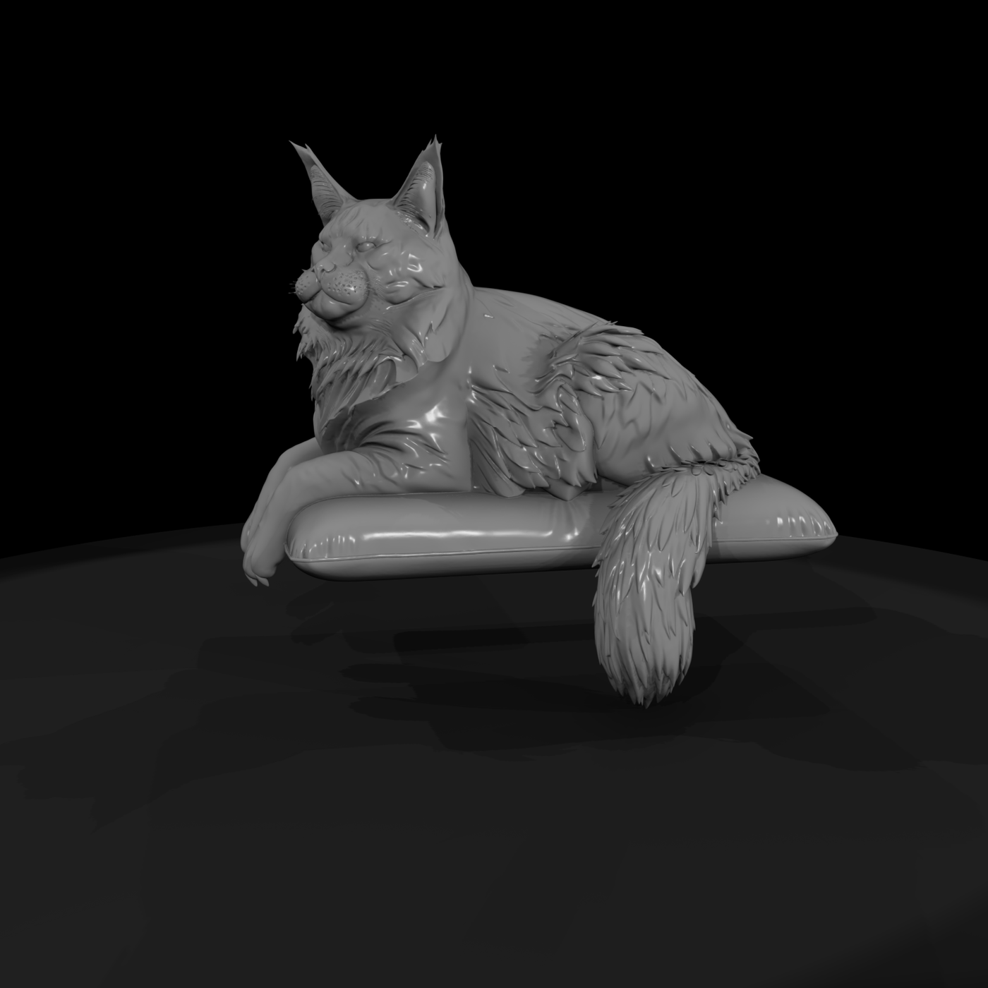 Maine Coon Cat on Tufted Cushion — Stylized