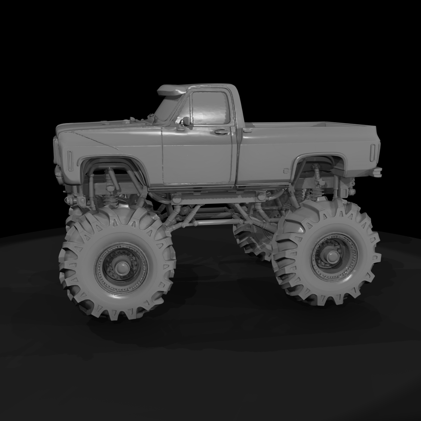 Untextured Lifted Chevy Monster Pickup 3D Model Dd