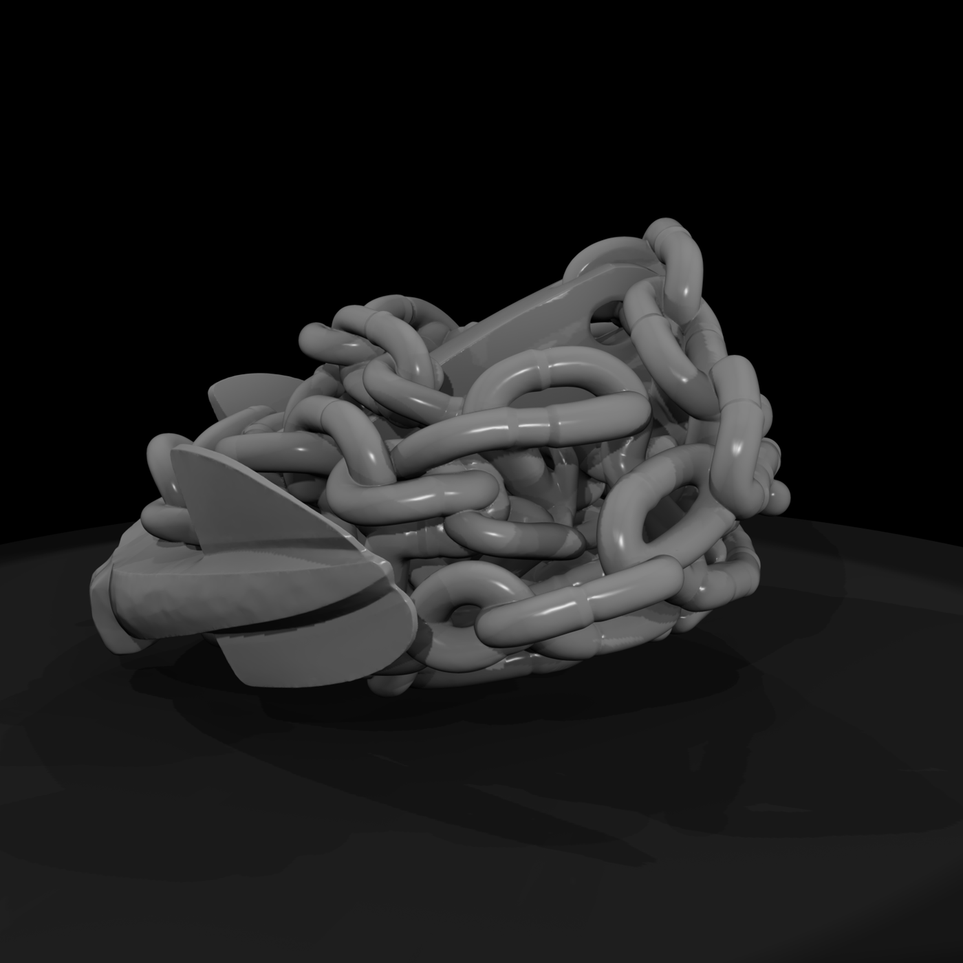 Stylized Ship Anchor with Tangled Chain