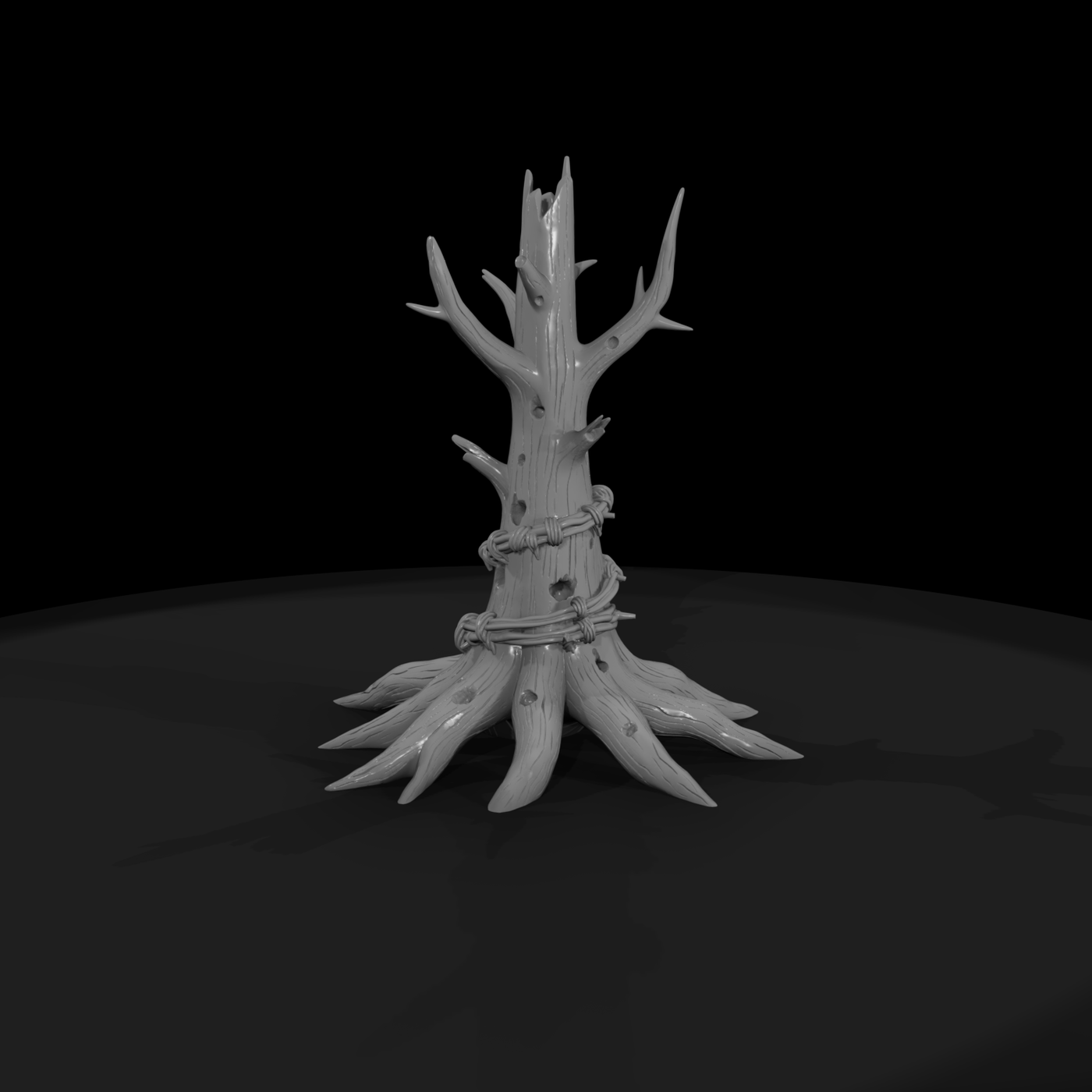 Stylized Dead Tree Stump with Barbed Wire — -Ready