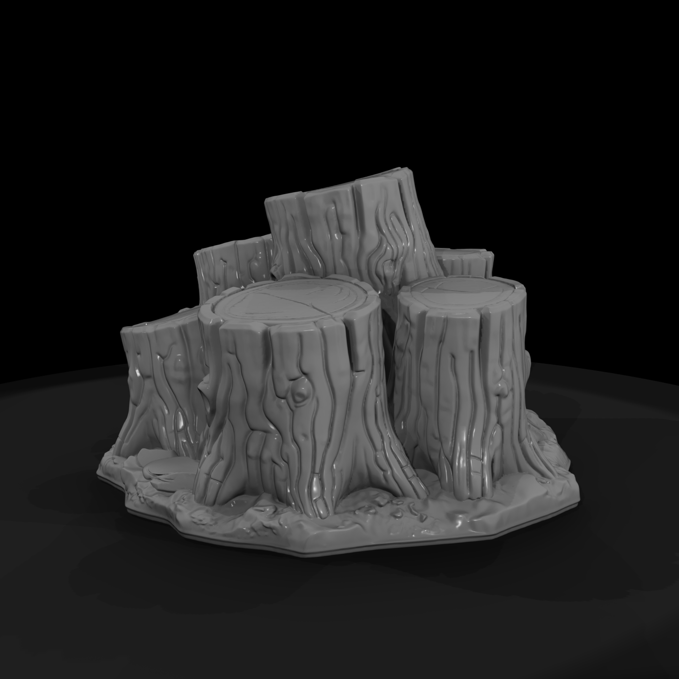 Stylized Clustered Tree Stump Terrain 3D Model Gbm