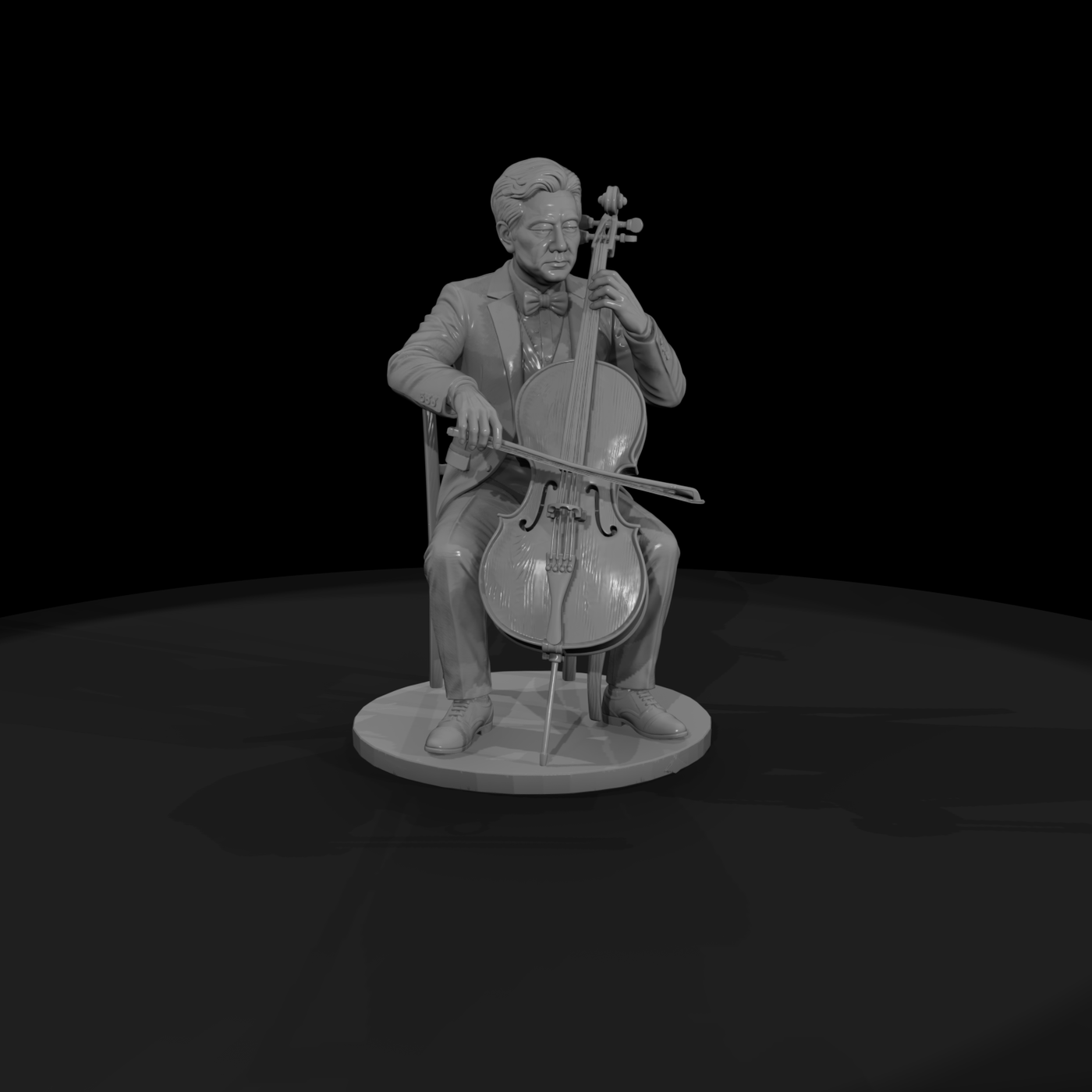 Seated Cellist in Concert Dress