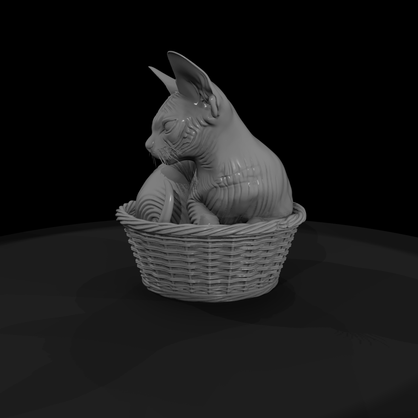 Sphynx Cat in Wicker Basket — Figurine