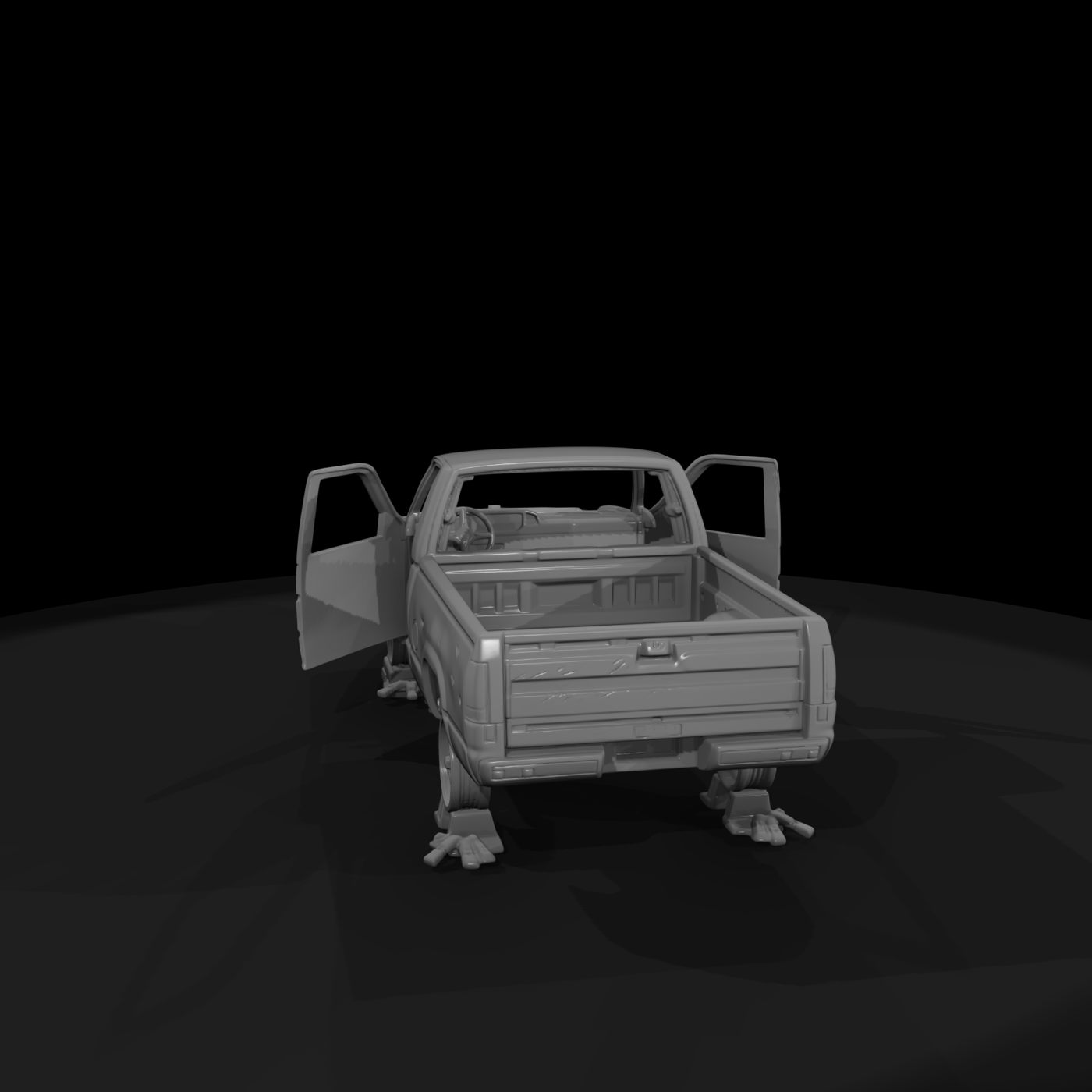 Stripped Junkyard Pickup on Jack Stands