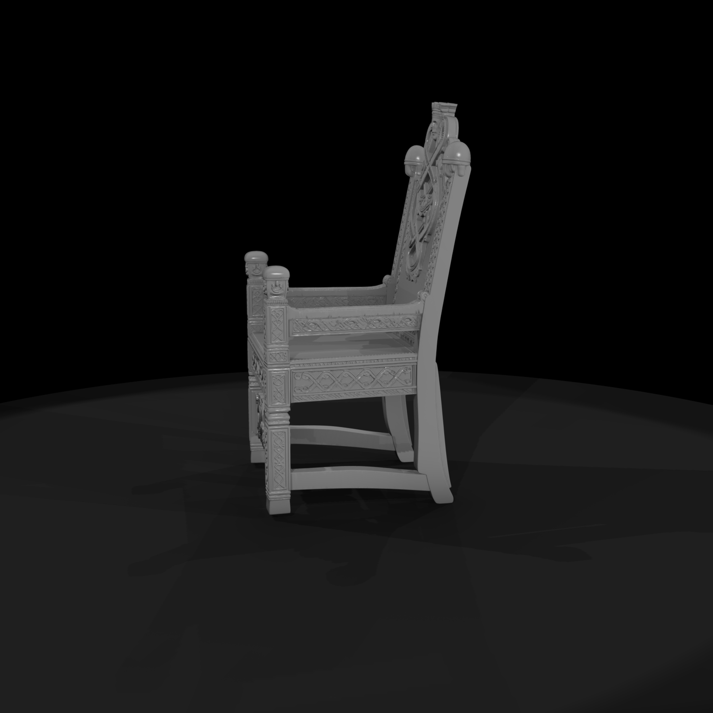 Norse Carved Medieval Throne — Highback Chair