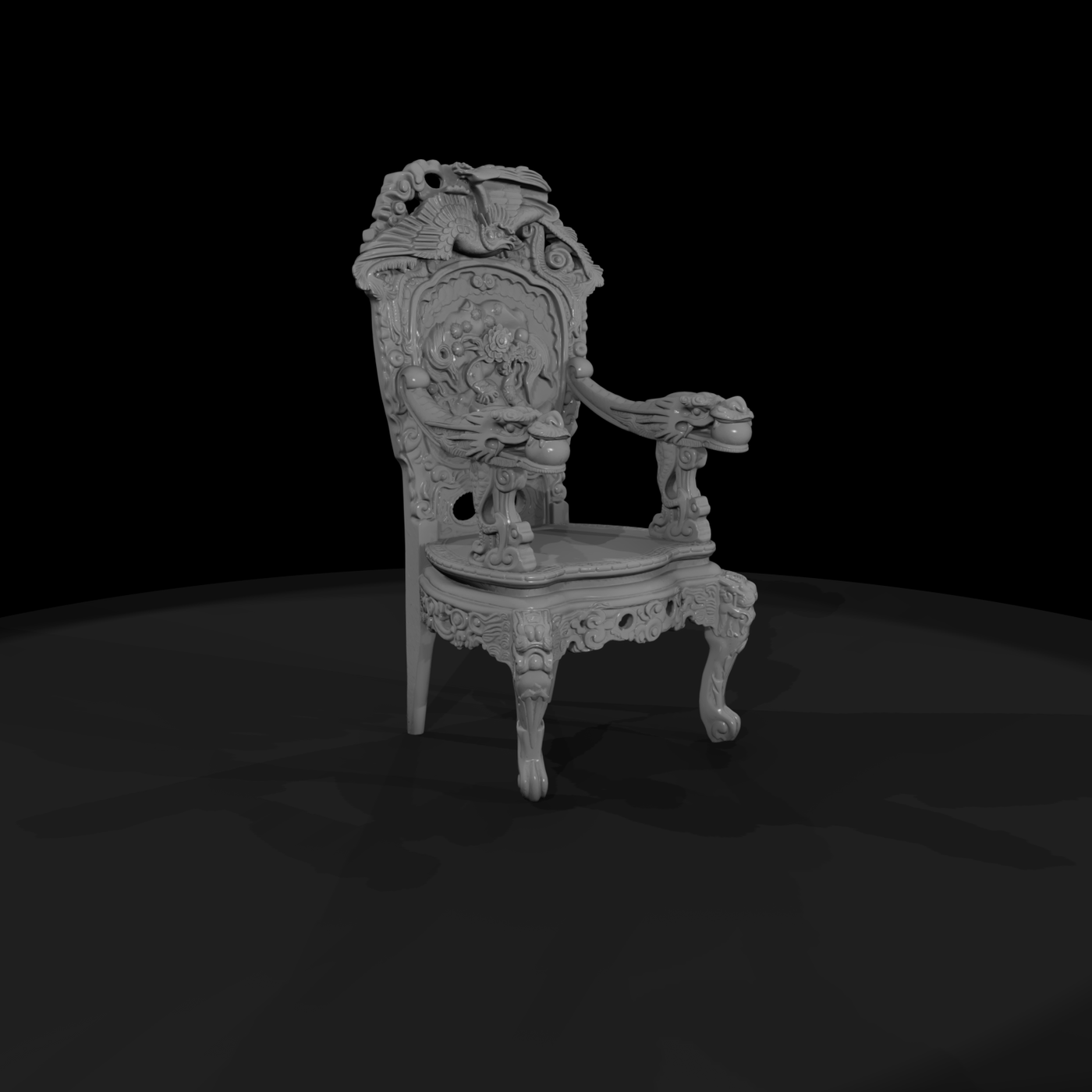 Ornate Carved Dragon Throne Chair
