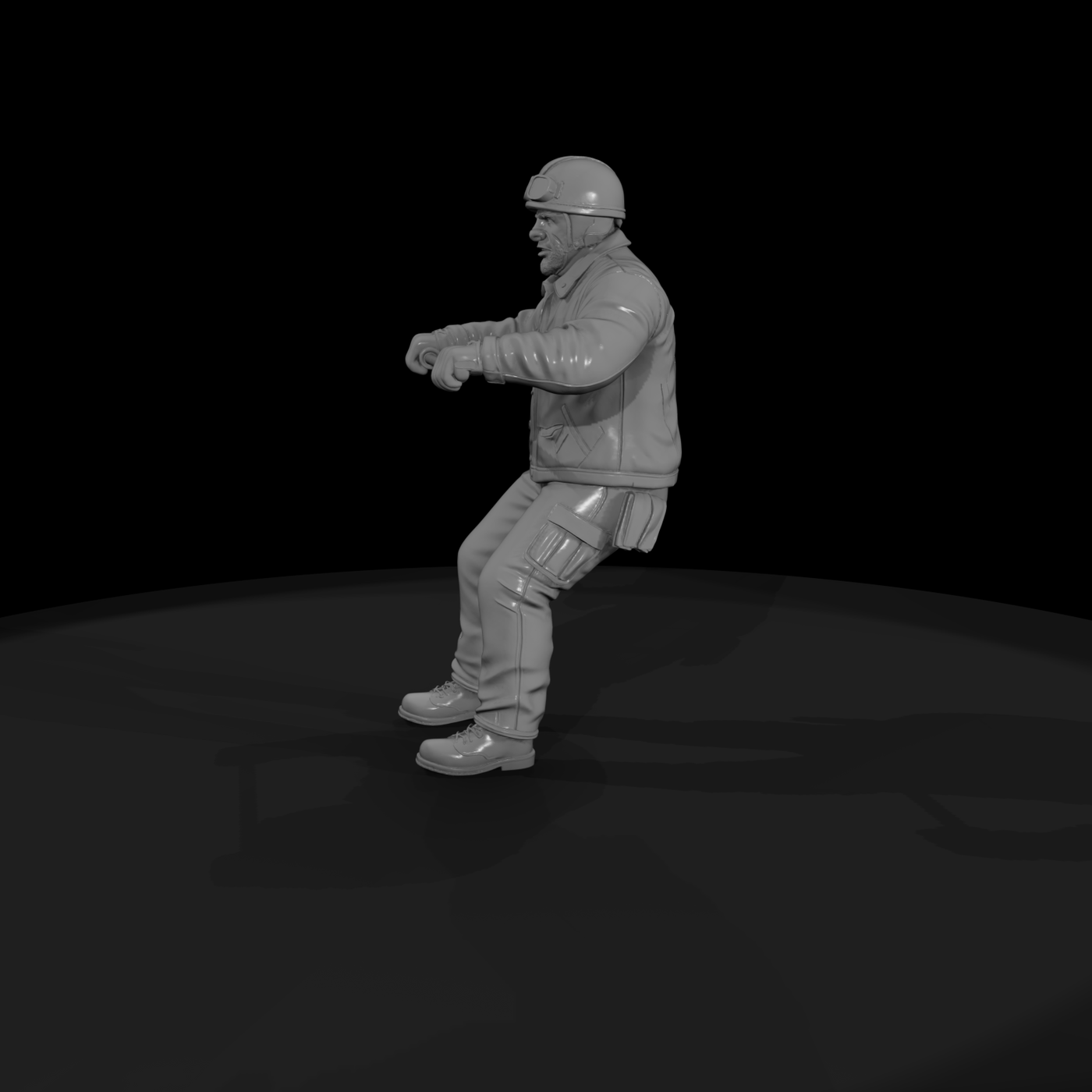 Seated Motorcycle Rider (Male) — Modern Helmeted Figure