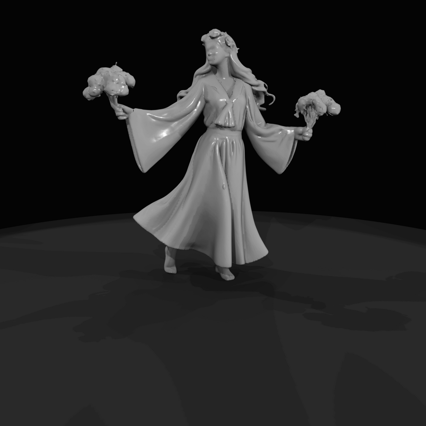Barefoot Flower-Child in Green Robe