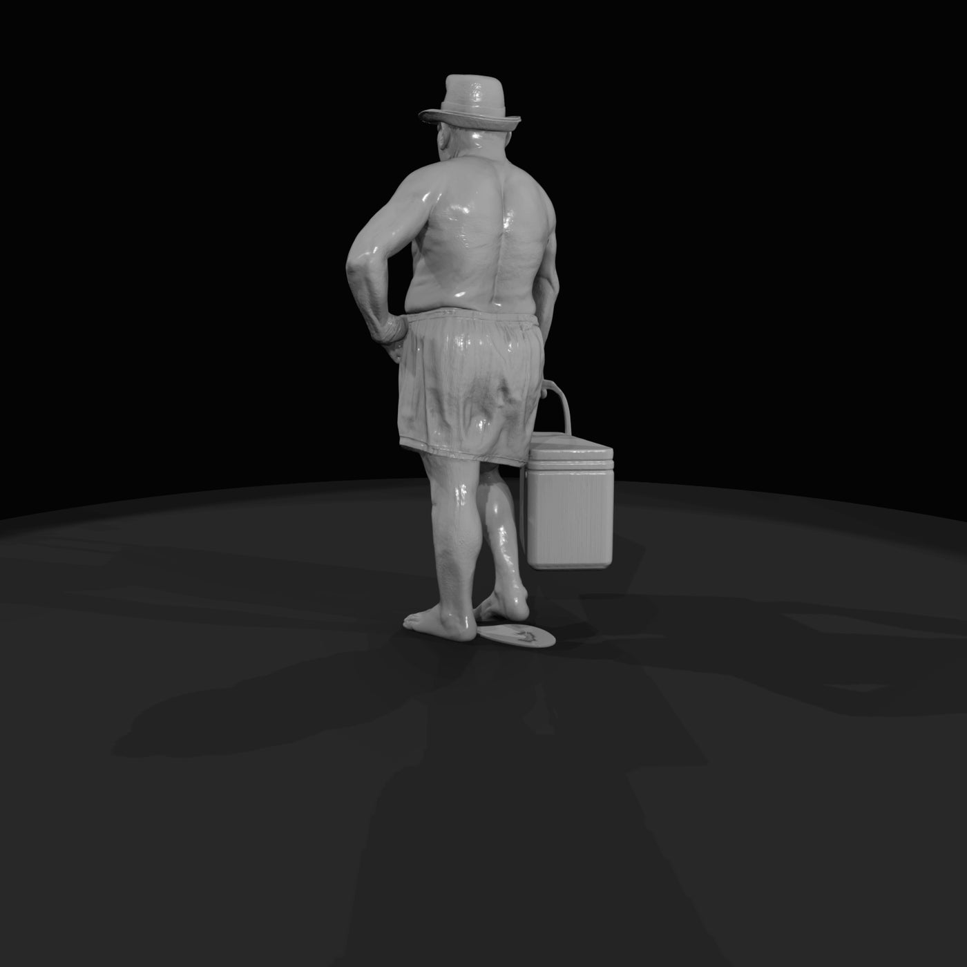 1950s-beach-goers-old-man-hat-and-shorts
