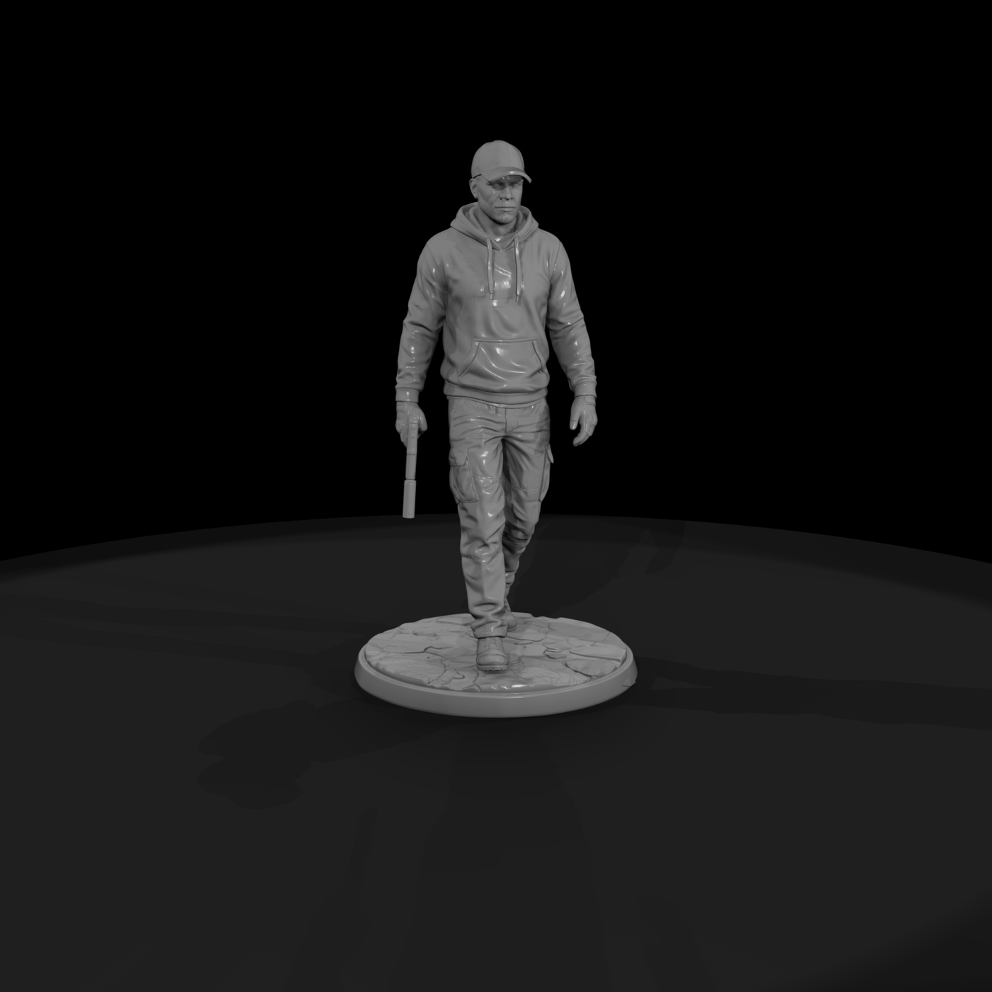 Modern Hooded Gunman with Pistol