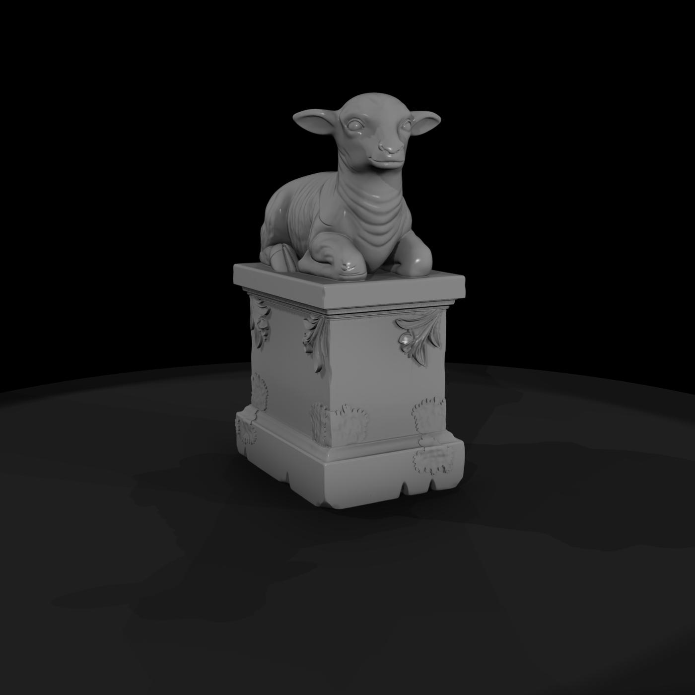 Resting Lamb Garden Statue on Plinth