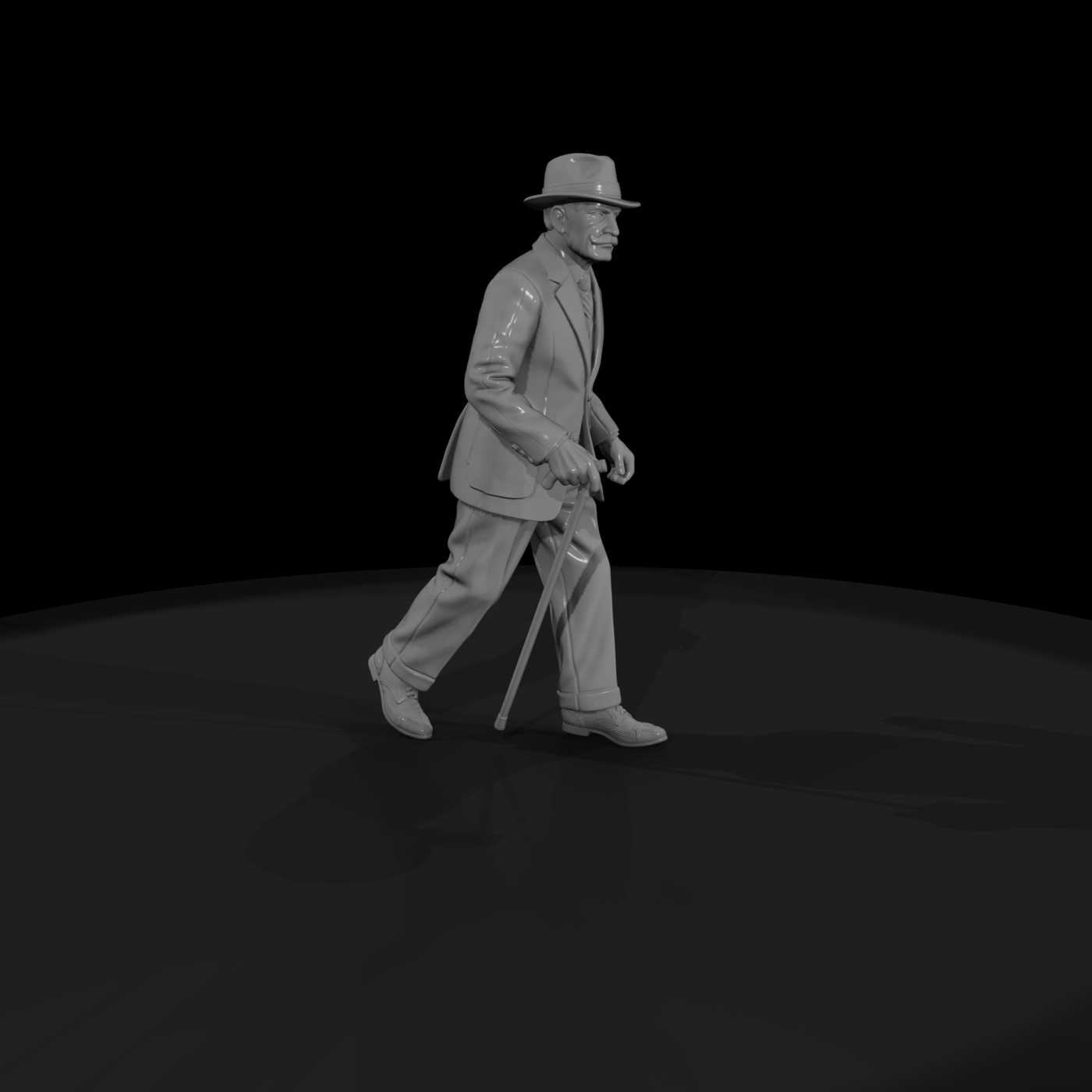 Elderly Gentleman Walking with Cane