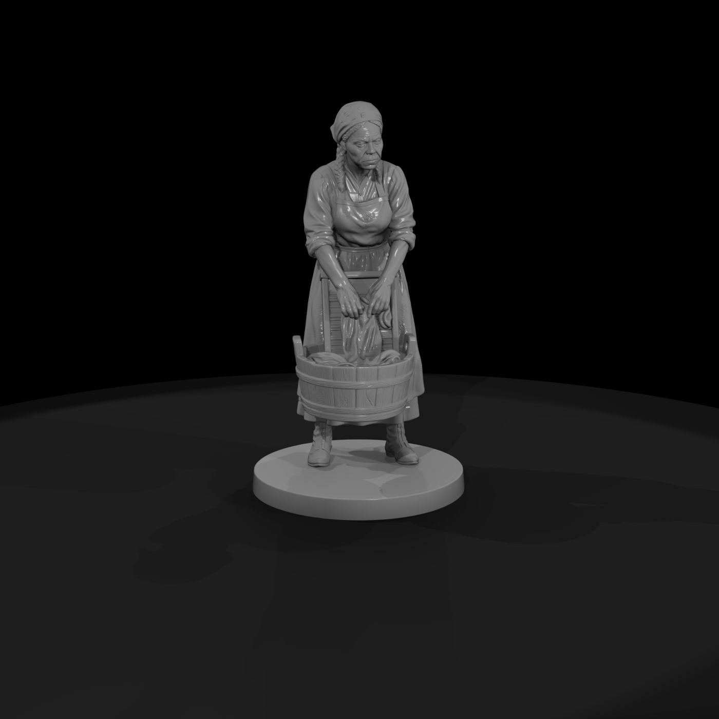Washerwoman at a Wooden Wash Tub