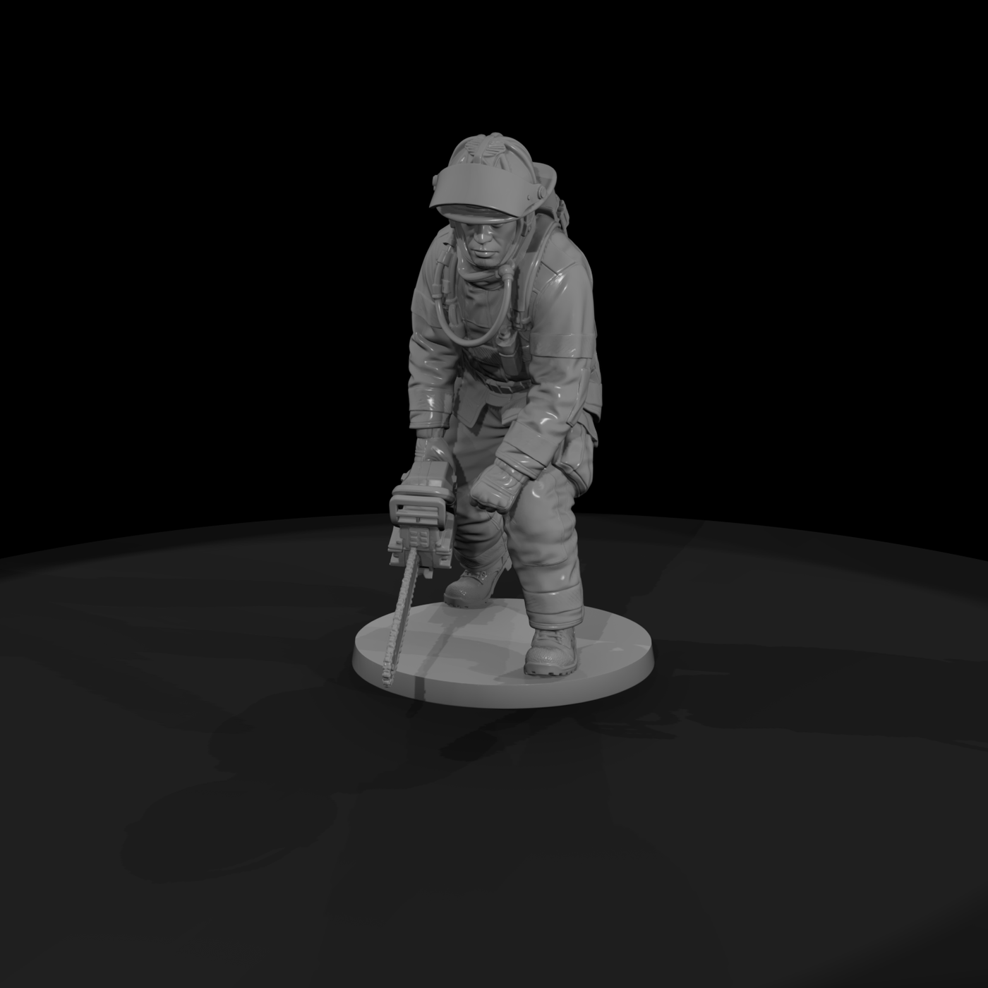 Modern Firefighter with Roof Vent Saw