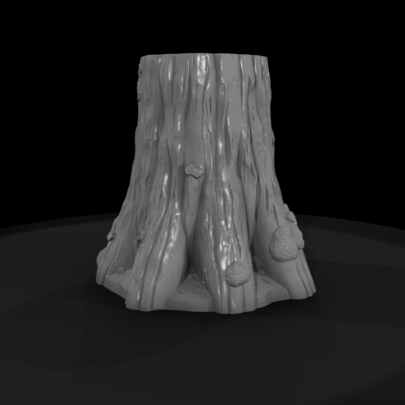 Stylized Tree Stump with Fungi and Vines